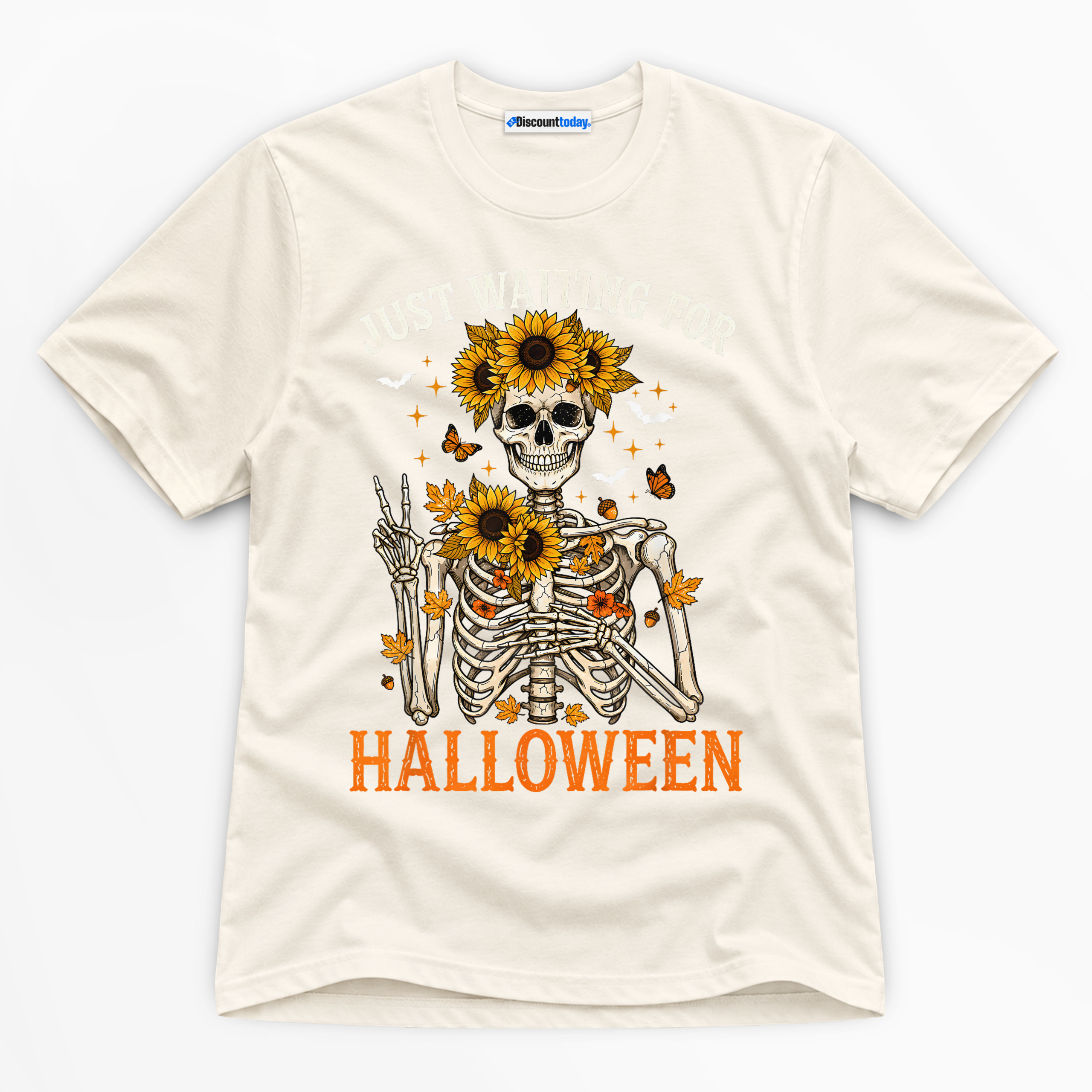 Just Waiting For Halloween Premium Graphic Natural T-Shirt - Halloween catona-0965-v1