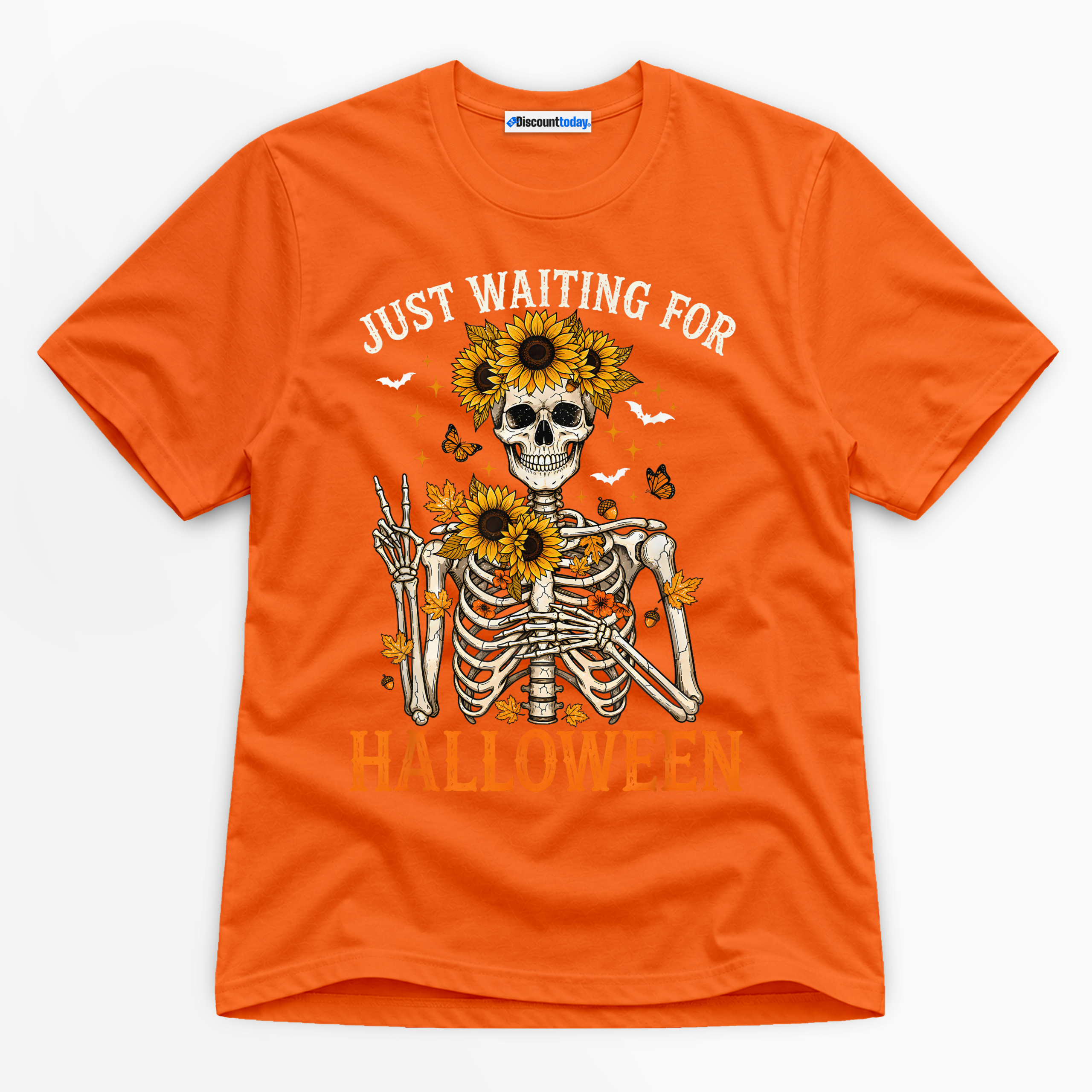 Just Waiting For Halloween Premium Graphic Orange T-Shirt - Halloween catona-0965-v2
