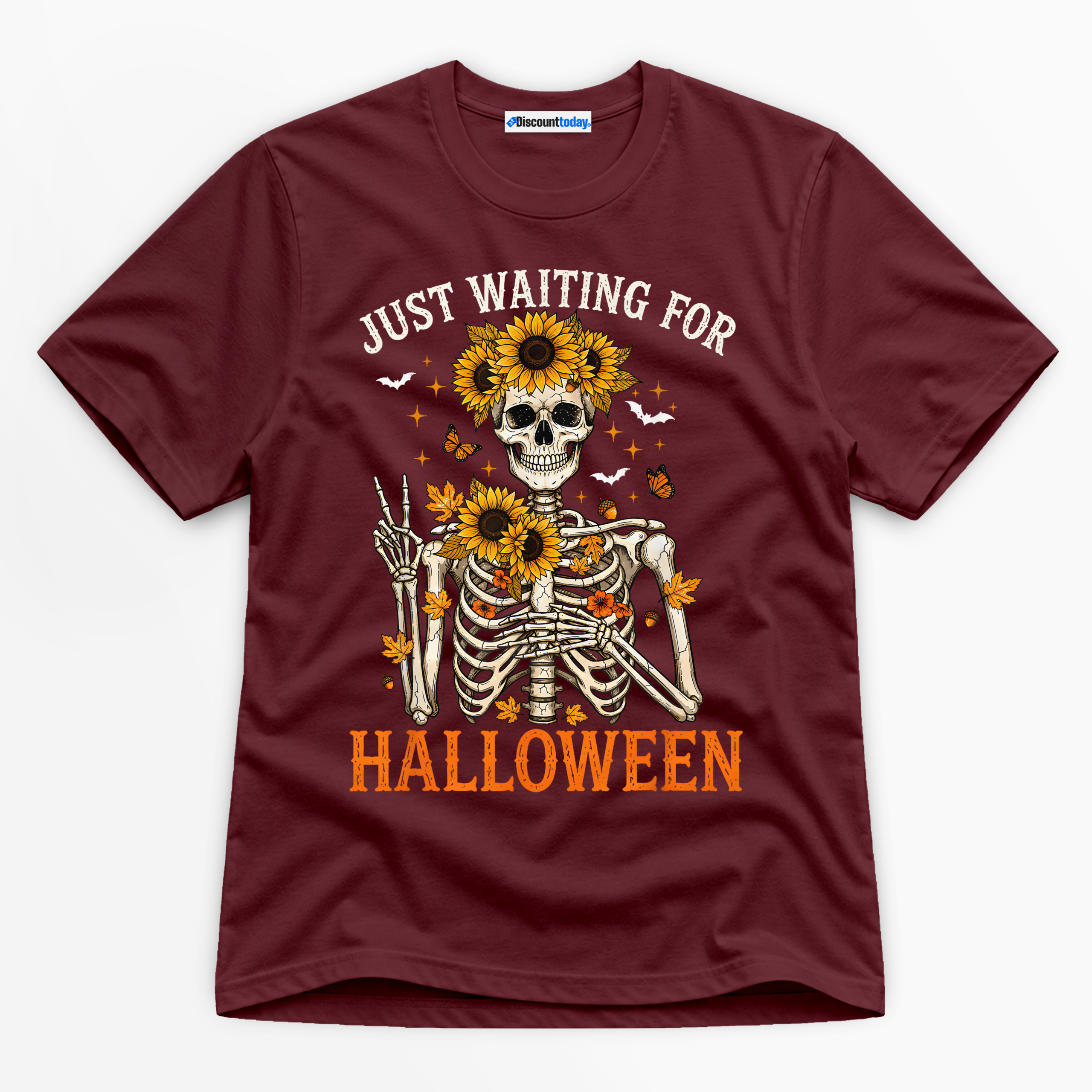Just Waiting For Halloween Premium Graphic Maroon T-Shirt - Halloween catona-0965-v3