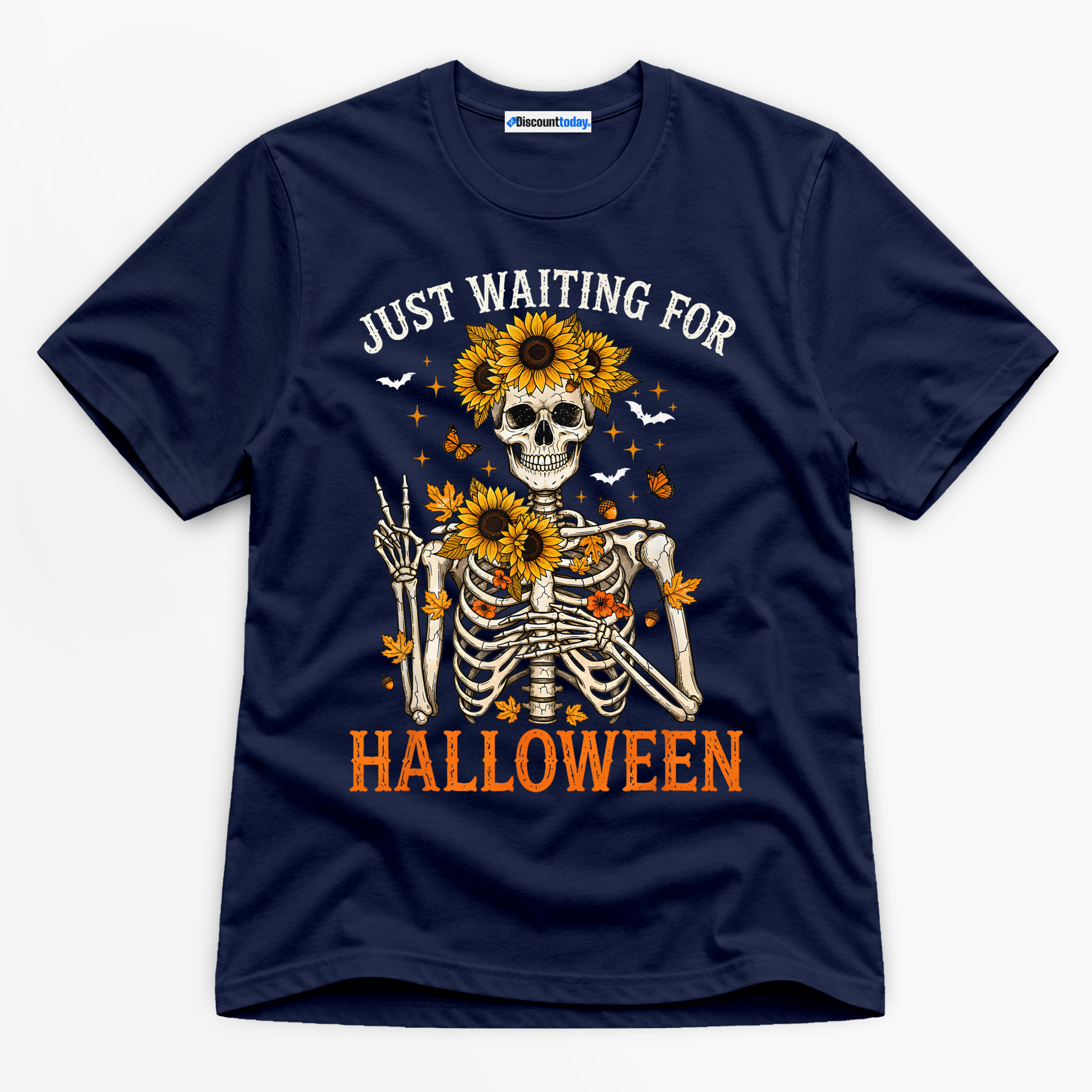 Just Waiting For Halloween Premium Graphic Navy T-Shirt - Halloween catona-0965-v5