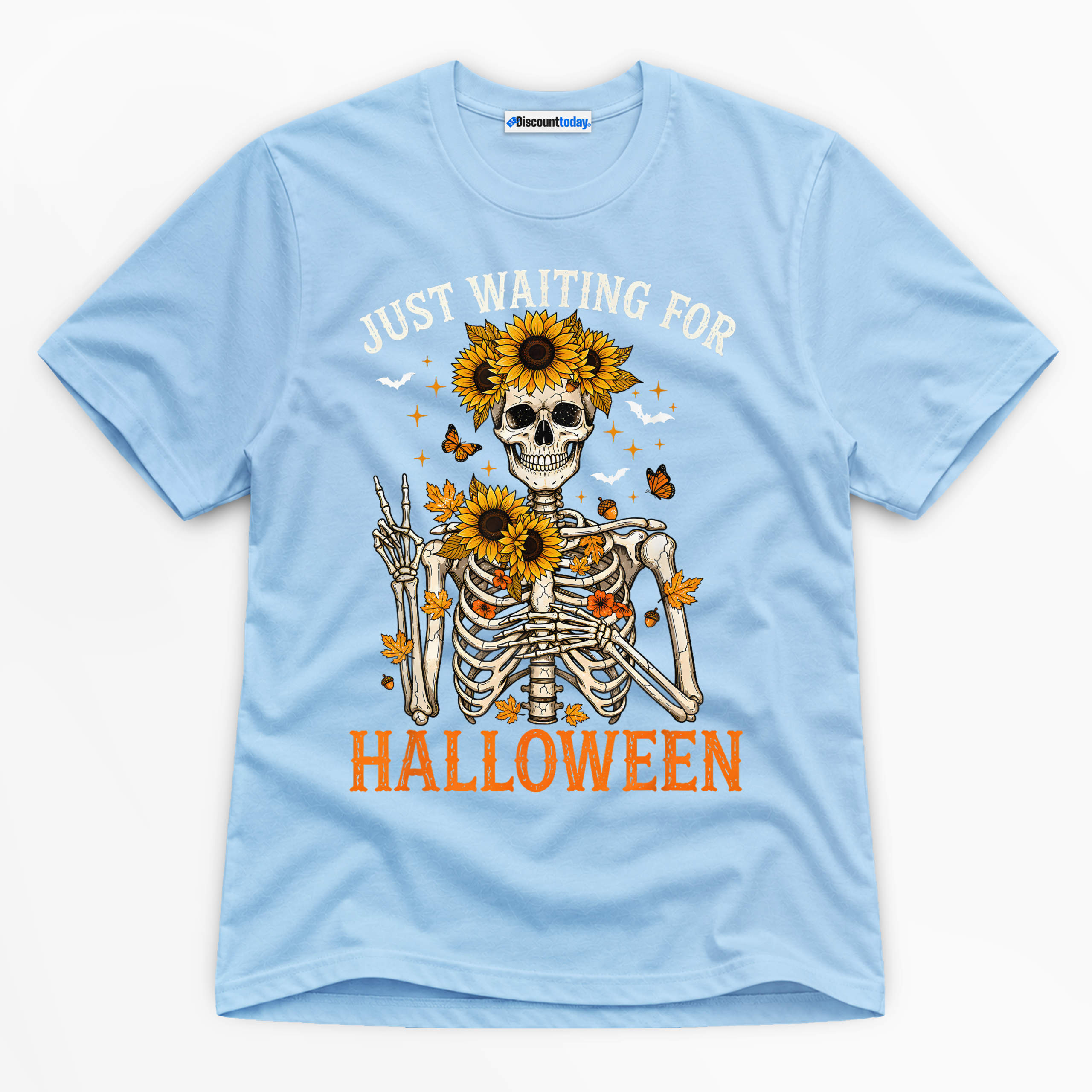 Just Waiting For Halloween Premium Graphic Light Blue T-Shirt - Halloween catona-0965-v8