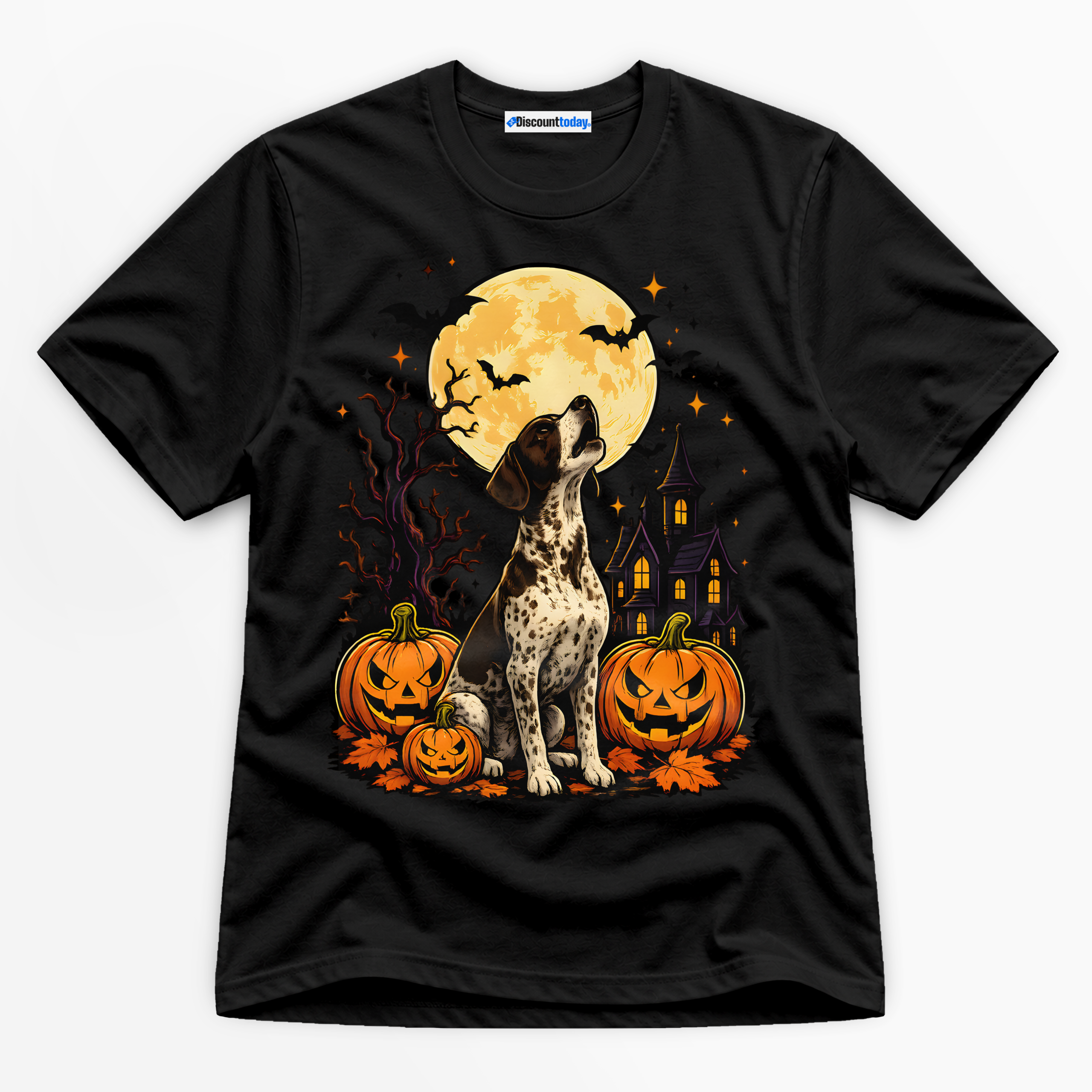 Halloween Howling Dog Premium Graphic Black T-Shirt - Halloween catona-0966