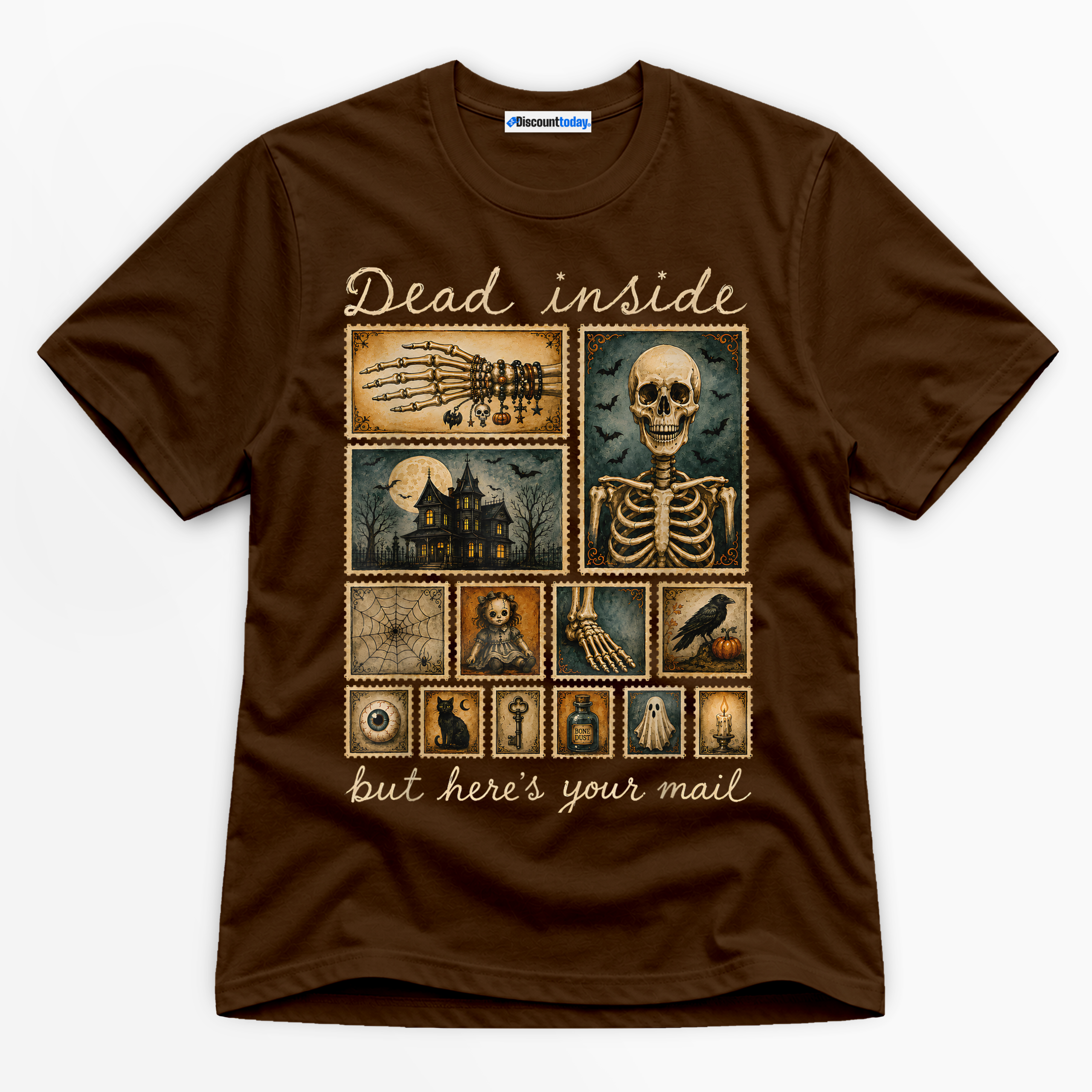 Dead Inside But Here's Your Mail Premium Graphic Dark Chocolate T-Shirt - Halloween catona-0973-v5