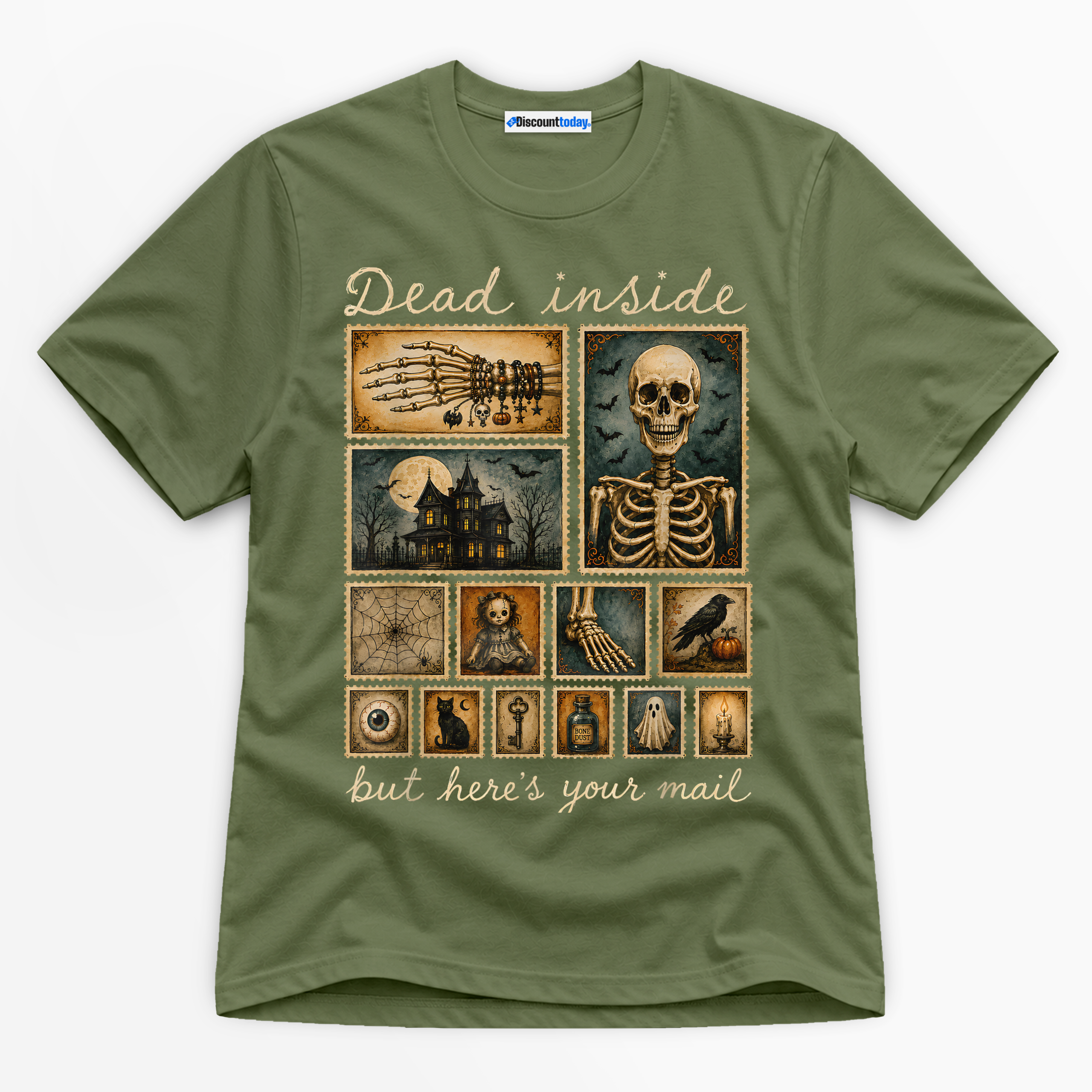 Dead Inside But Here's Your Mail Premium Graphic Military Green T-Shirt - Halloween catona-0973-v7