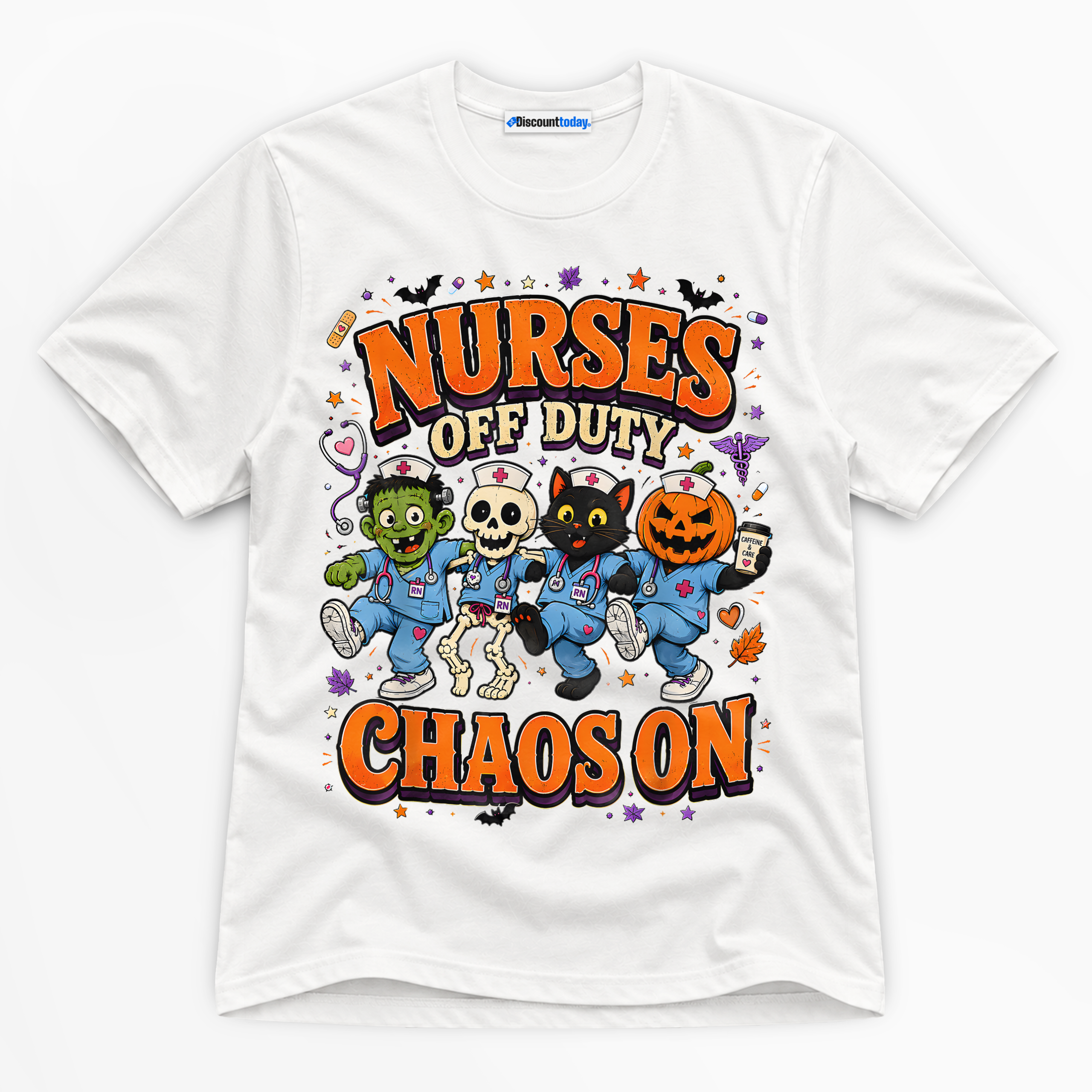 Nurses Off Duty Chaos On Premium Graphic White T-Shirt - Halloween catona-0974-v1