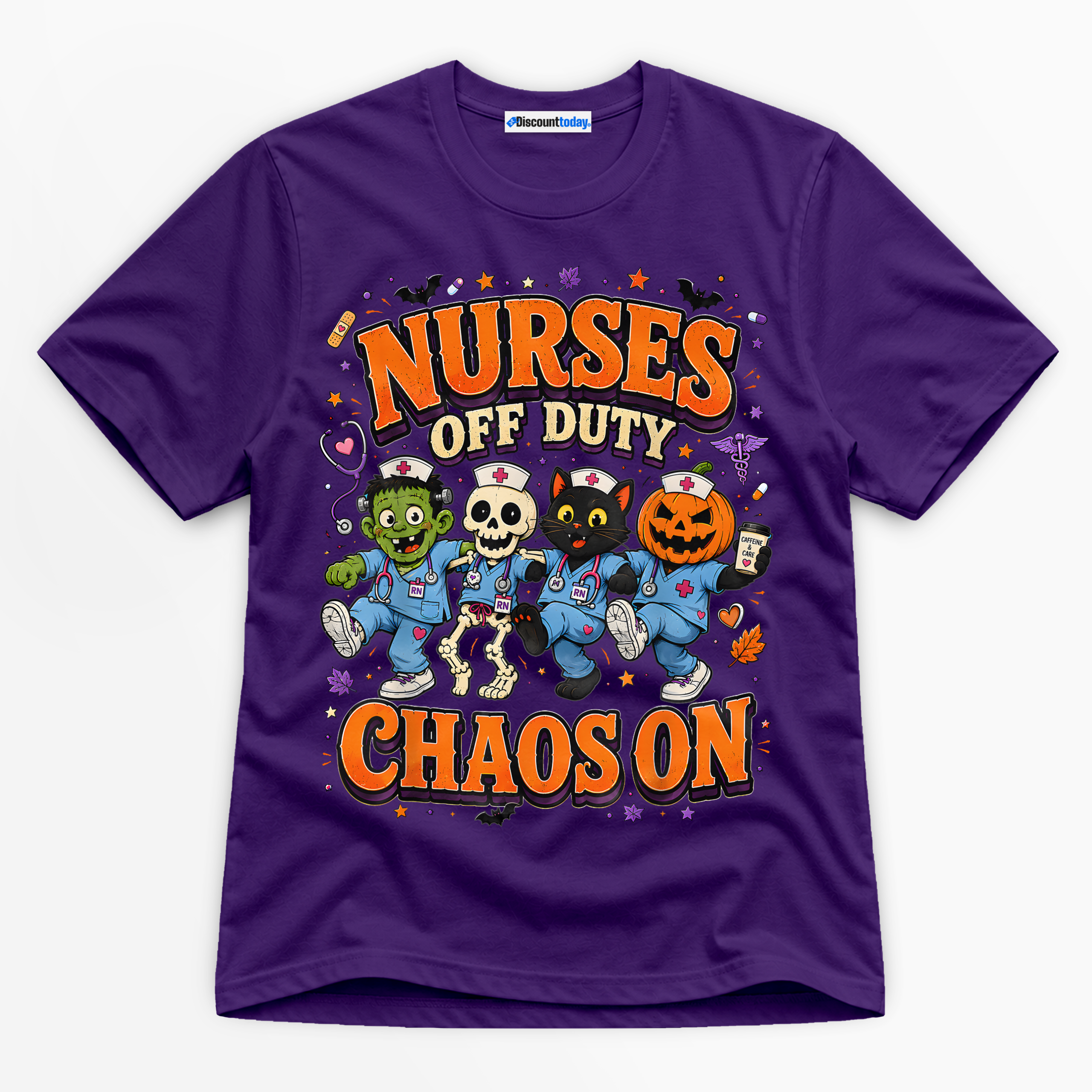 Nurses Off Duty Chaos On Premium Graphic Purple T-Shirt - Halloween catona-0974-v11