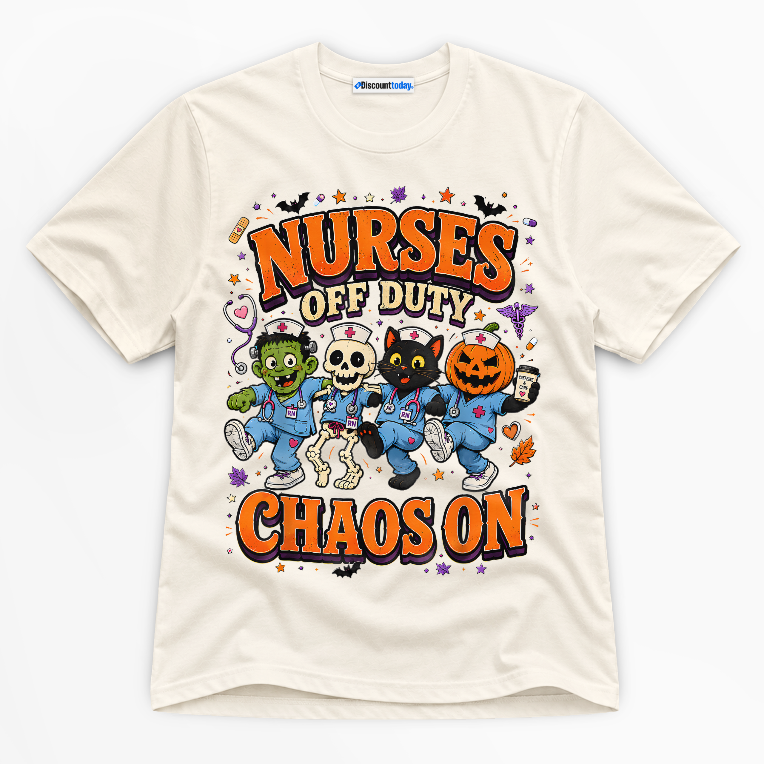 Nurses Off Duty Chaos On Premium Graphic Natural T-Shirt - Halloween catona-0974-v2