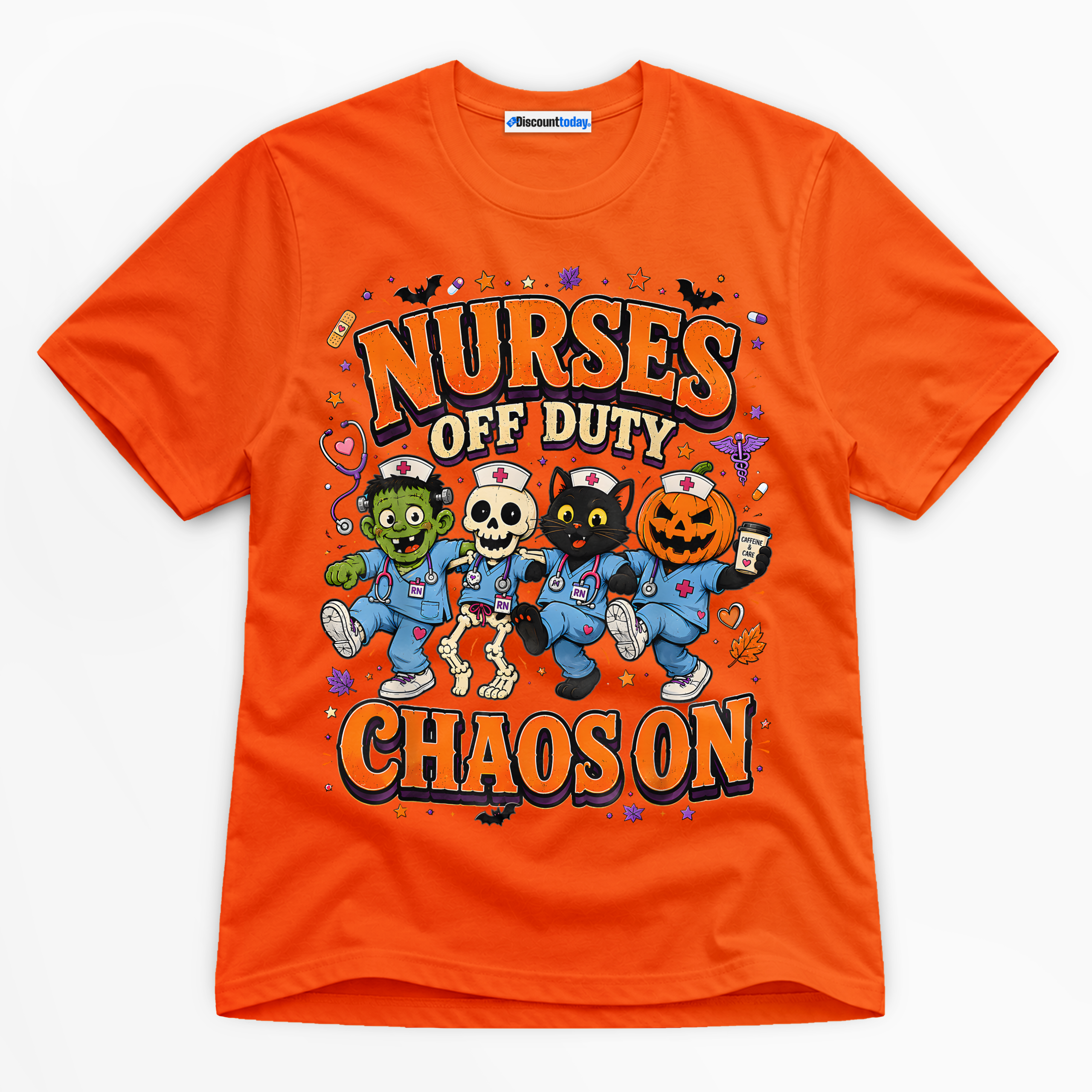 Nurses Off Duty Chaos On Premium Graphic Orange T-Shirt - Halloween catona-0974-v3
