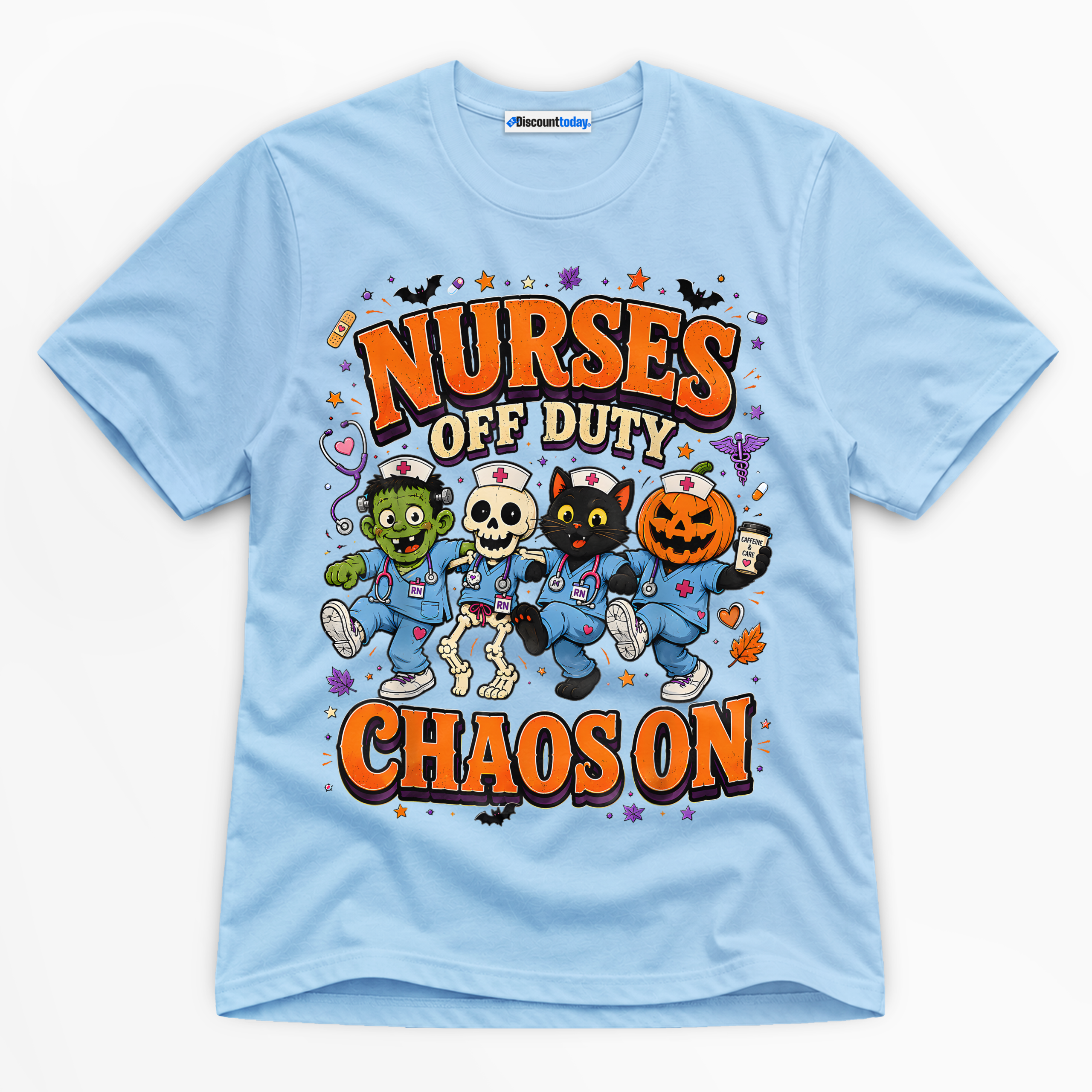 Nurses Off Duty Chaos On Premium Graphic Light Blue T-Shirt - Halloween catona-0974-v4