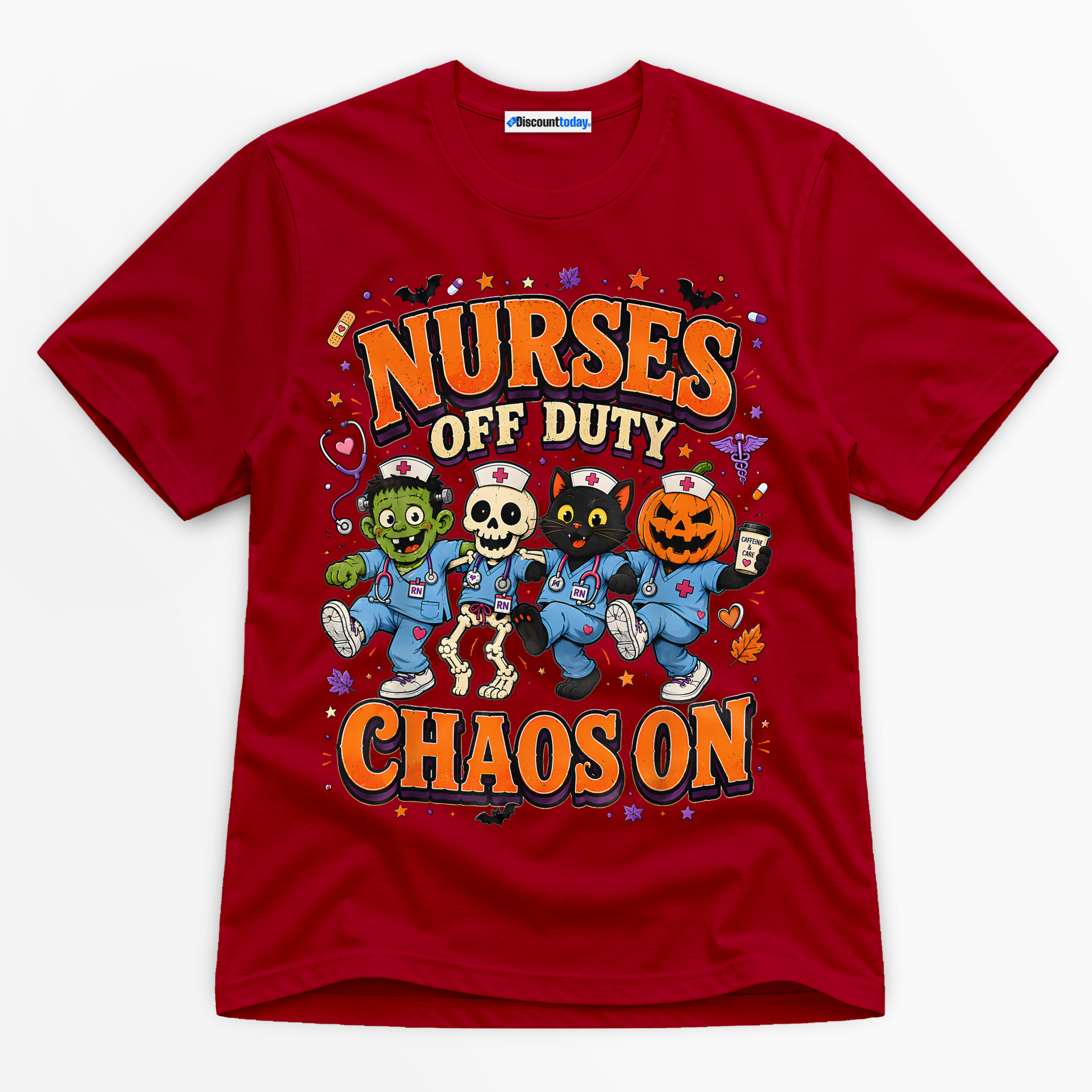 Nurses Off Duty Chaos On Premium Graphic Cardinal Red T-Shirt - Halloween catona-0974-v6