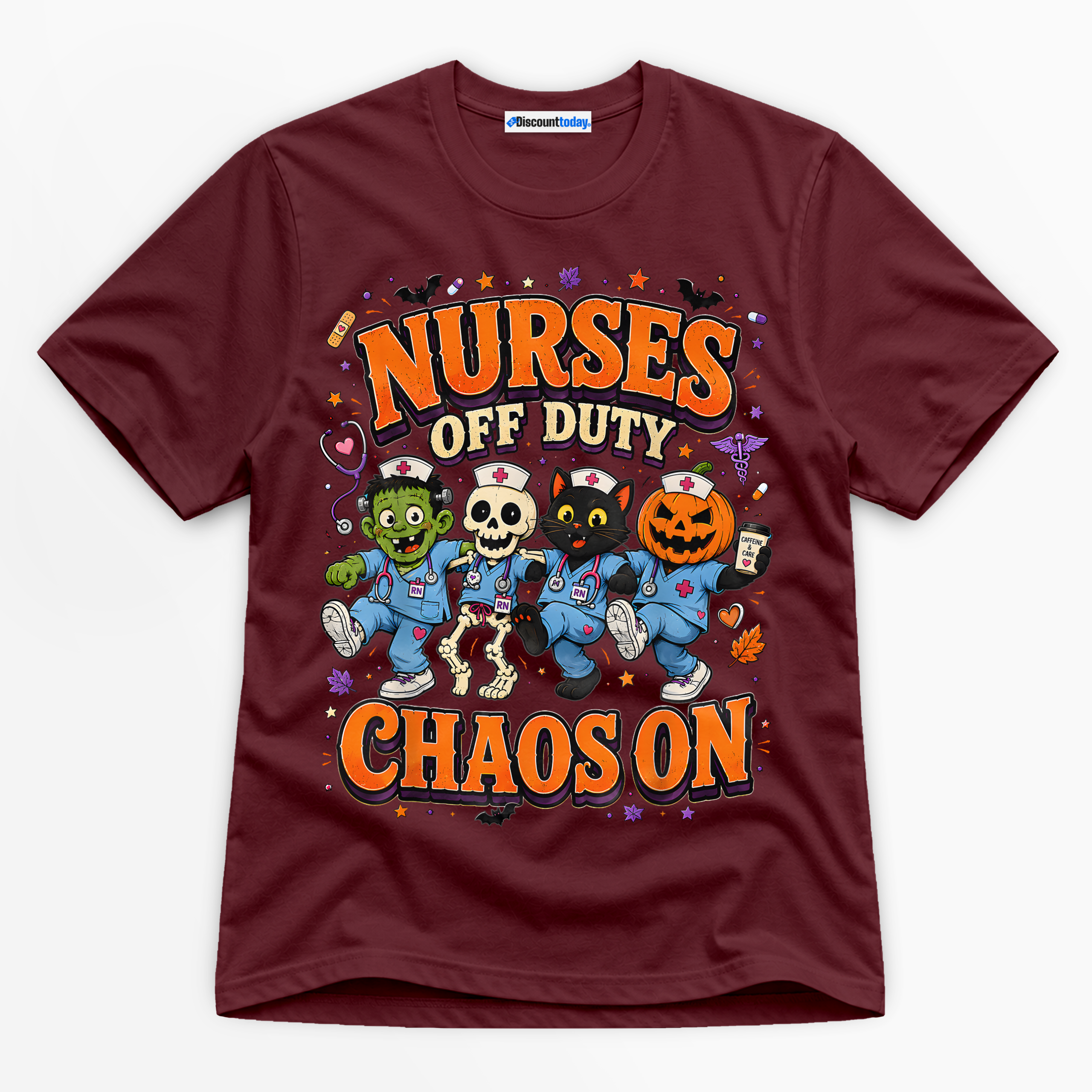 Nurses Off Duty Chaos On Premium Graphic Maroon T-Shirt - Halloween catona-0974-v7