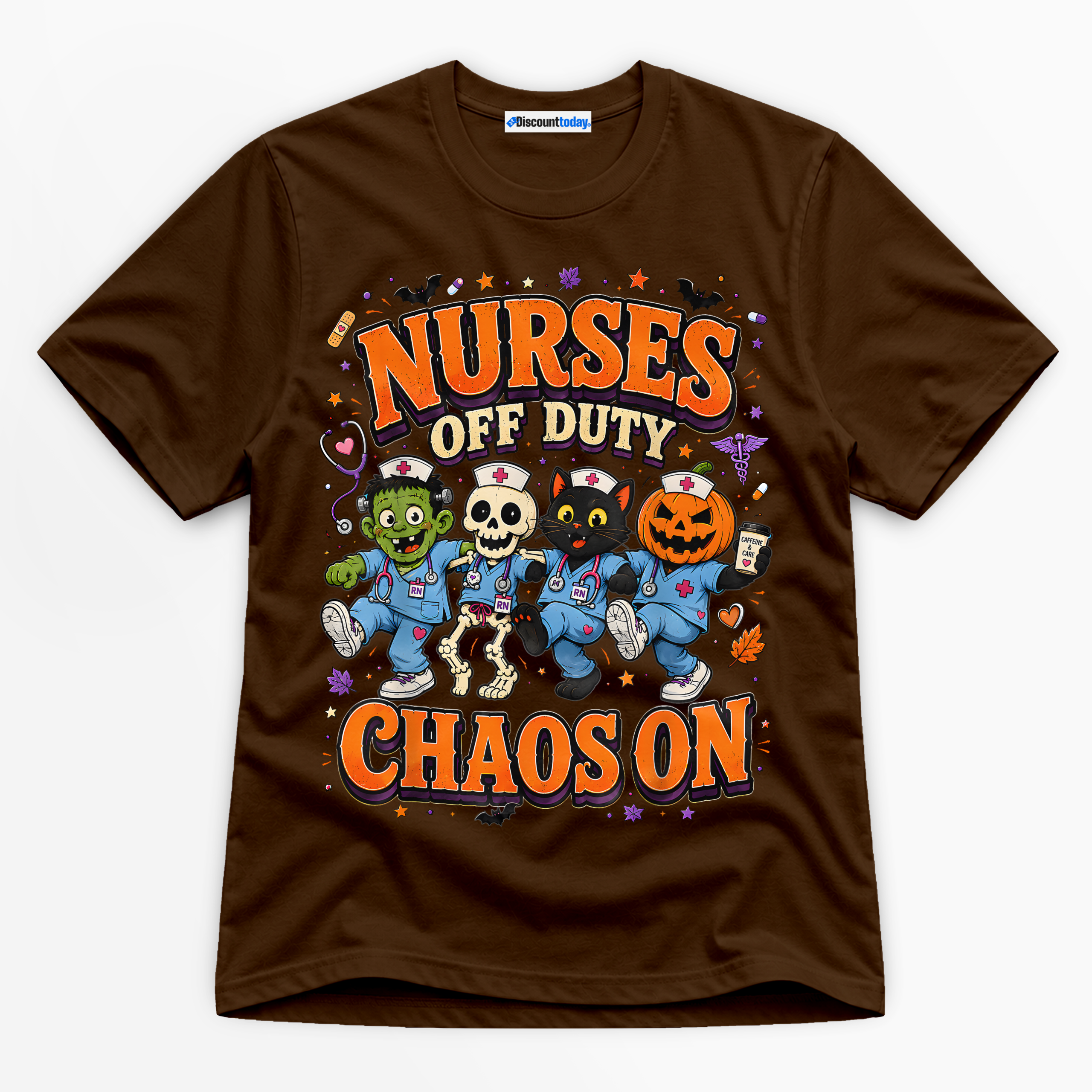 Nurses Off Duty Chaos On Premium Graphic Dark Chocolate T-Shirt - Halloween catona-0974-v8