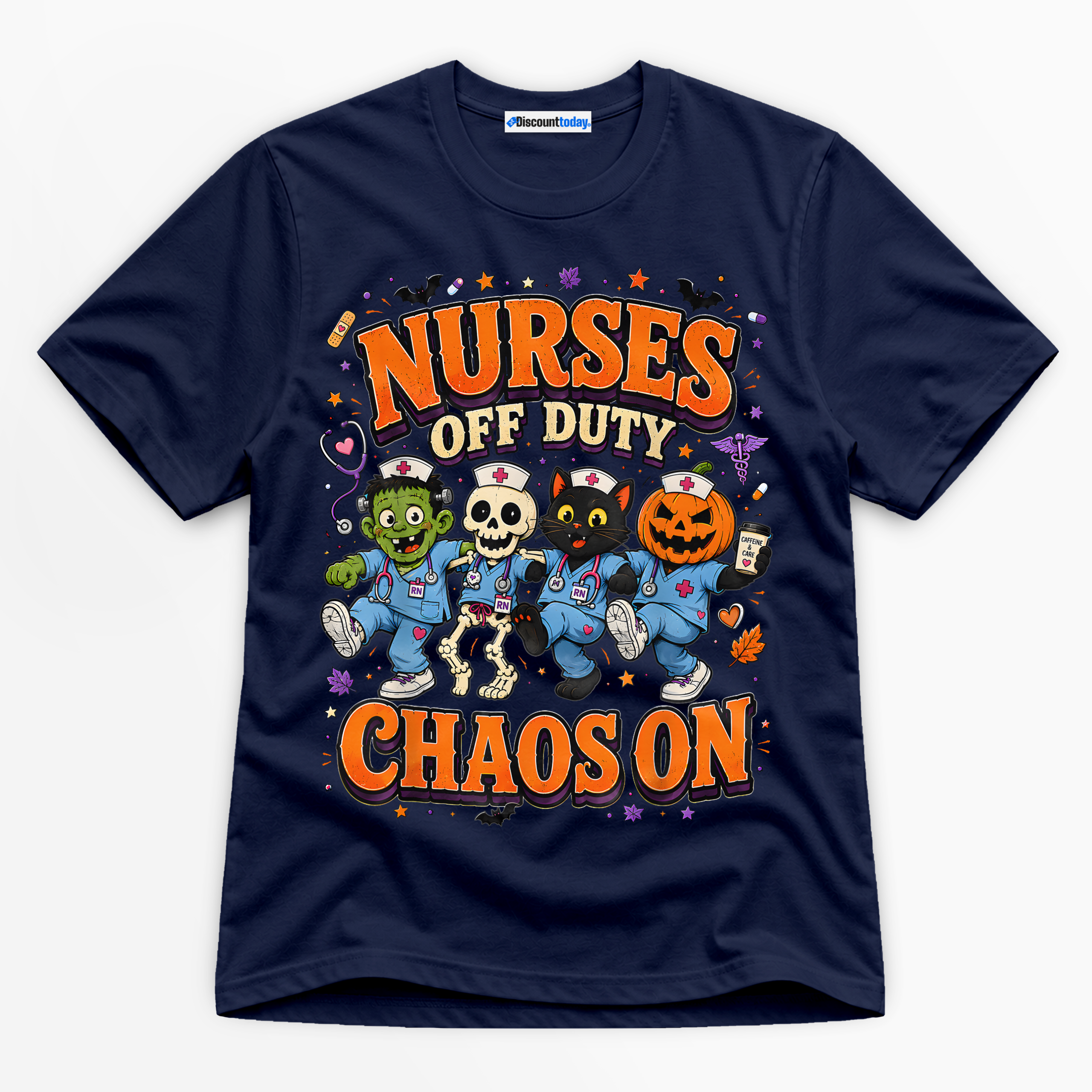 Nurses Off Duty Chaos On Premium Graphic Navy T-Shirt - Halloween catona-0974-v9
