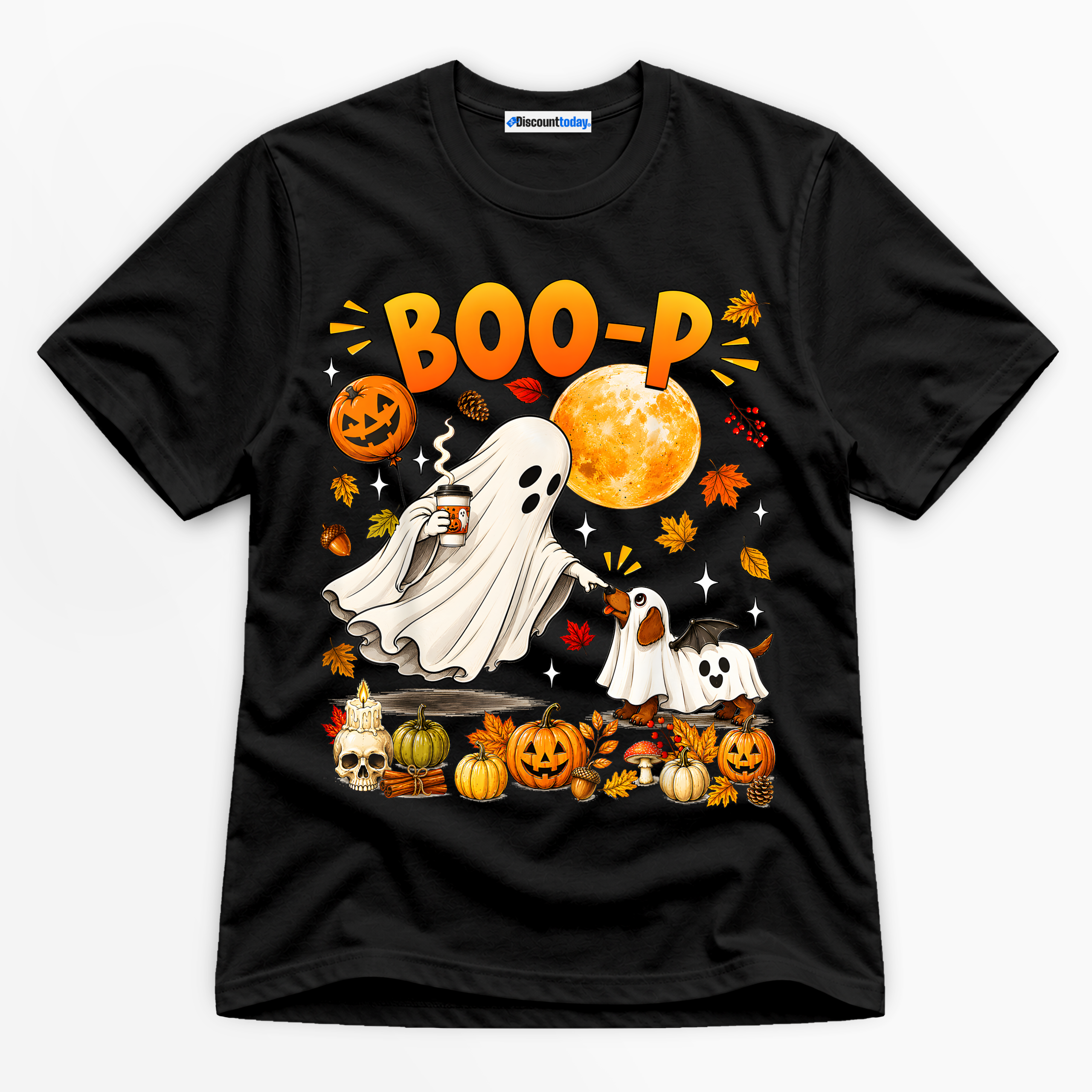 Boo-P Ghost And Dog Premium Graphic Ver 3 T-Shirt - Halloween catona-0994