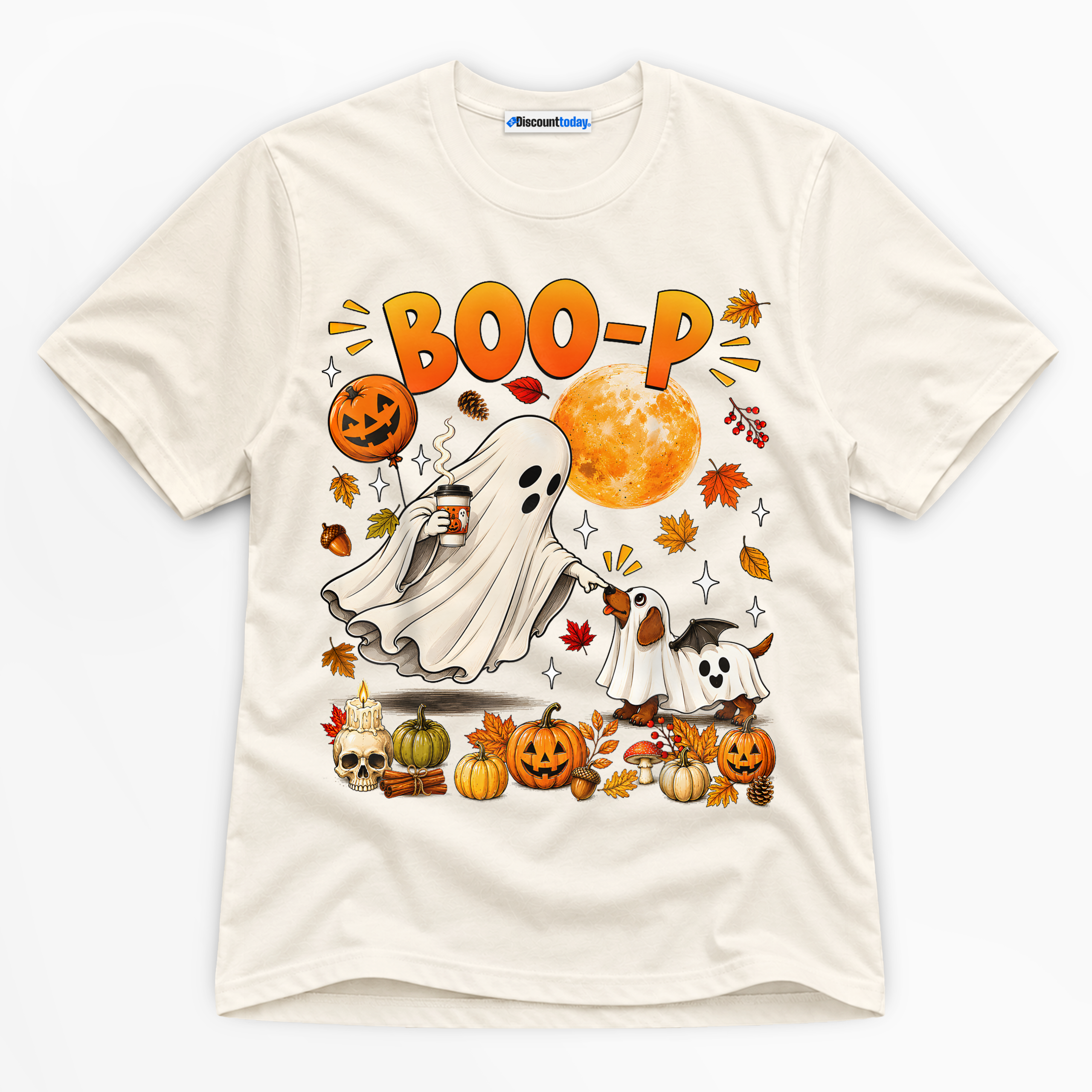 Boo-P Ghost And Dog Premium Graphic Ver 3 T-Shirt - Halloween catona-0994-v2