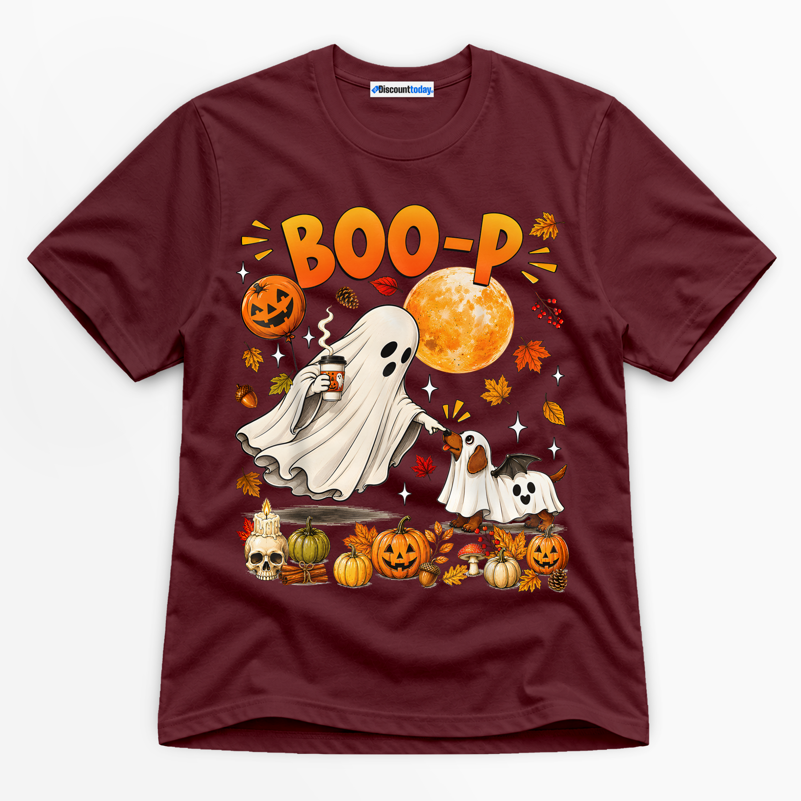 Boo-P Ghost And Dog Premium Graphic Ver 3 T-Shirt - Halloween catona-0994-v4