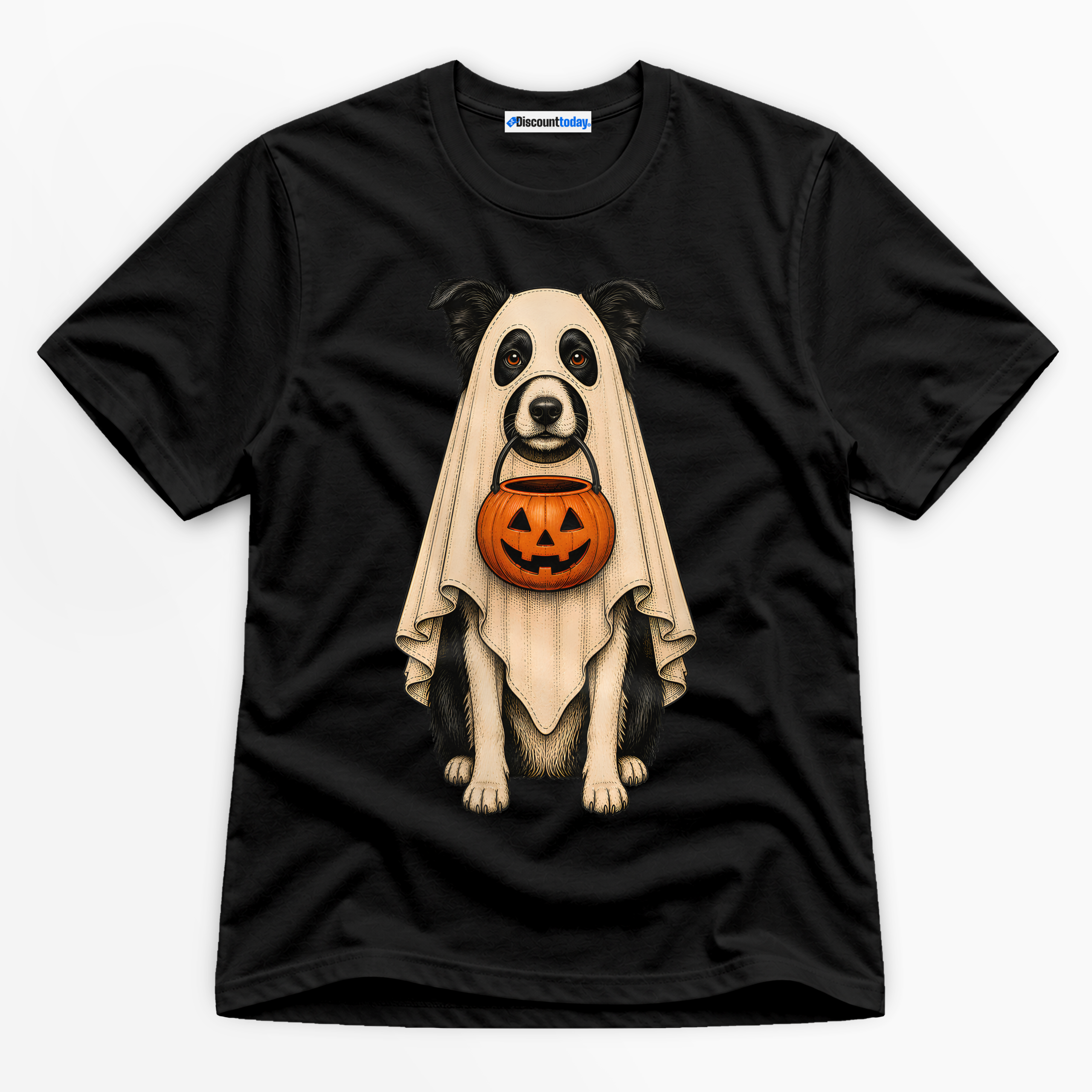 Trick Or Treat Ghost Dog Premium Graphic T-Shirt - Halloween catona-1008