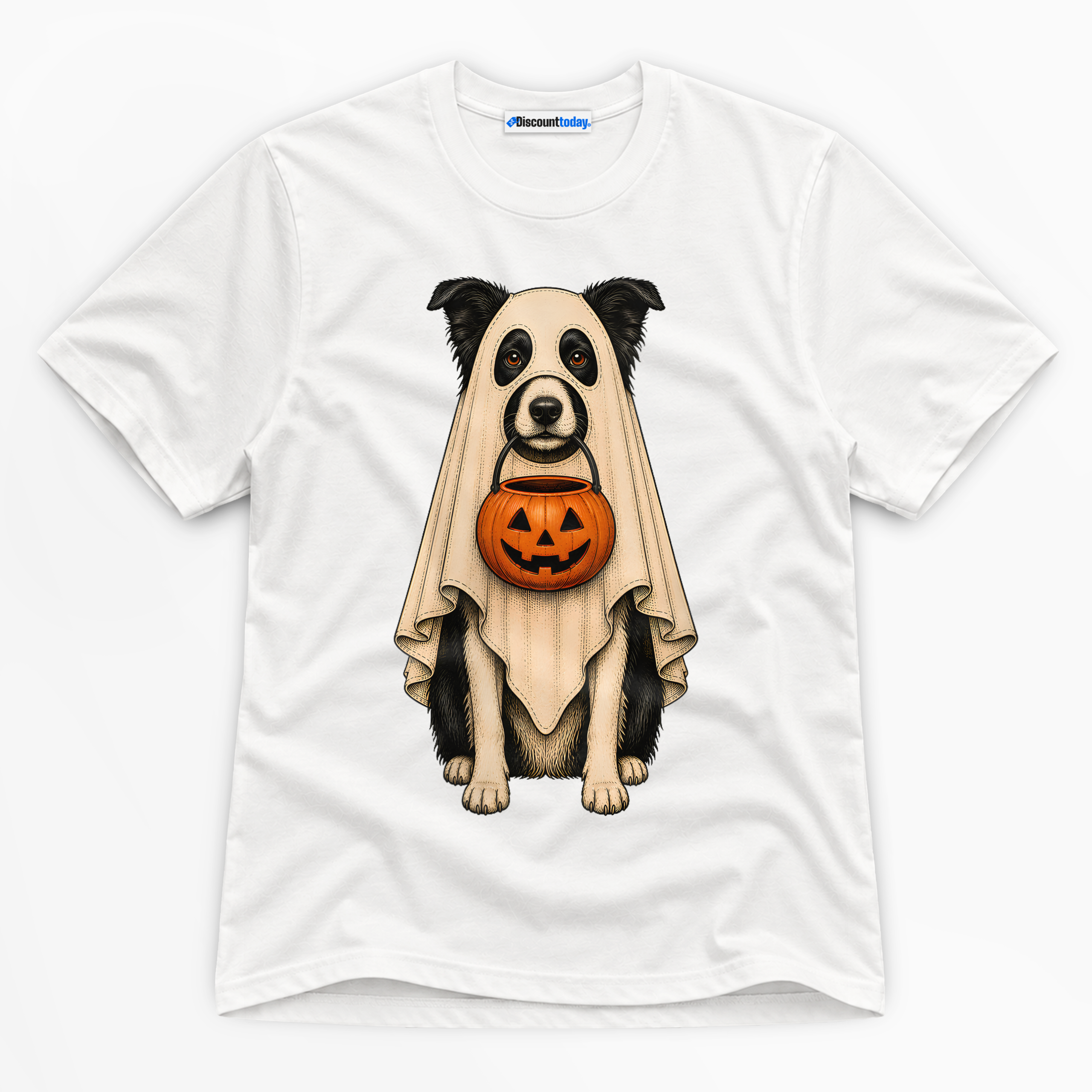 Trick Or Treat Ghost Dog Premium Graphic T-Shirt - Halloween catona-1008-v1