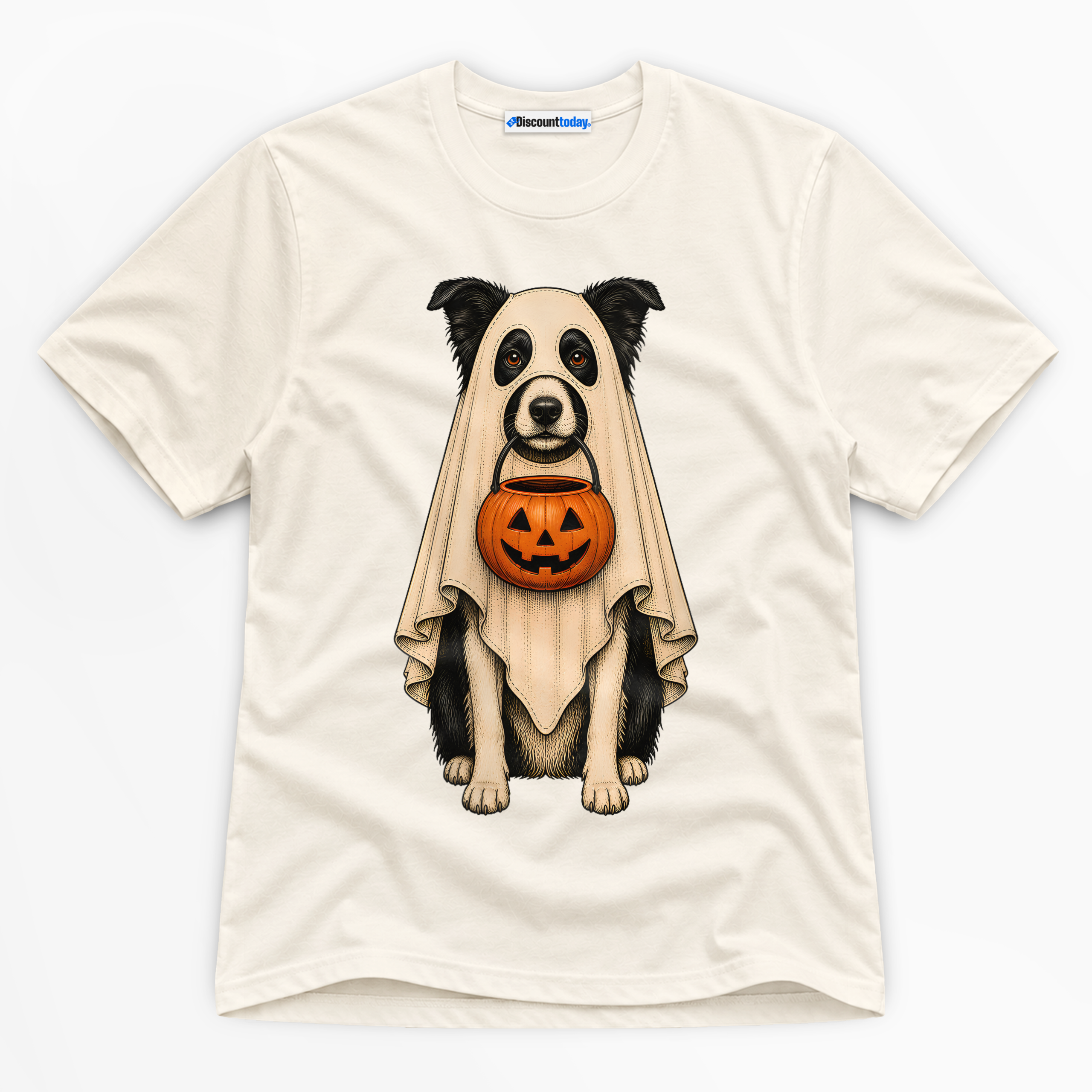 Trick Or Treat Ghost Dog Premium Graphic T-Shirt - Halloween catona-1008-v2