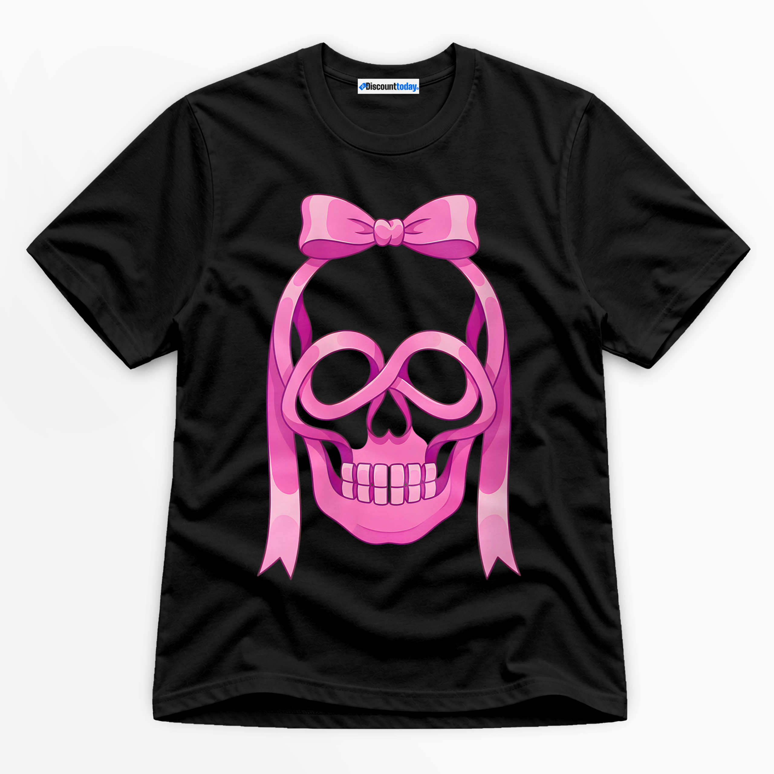 Pink Ribbon Skull Premium Graphic T-Shirt - Halloween catona-1021