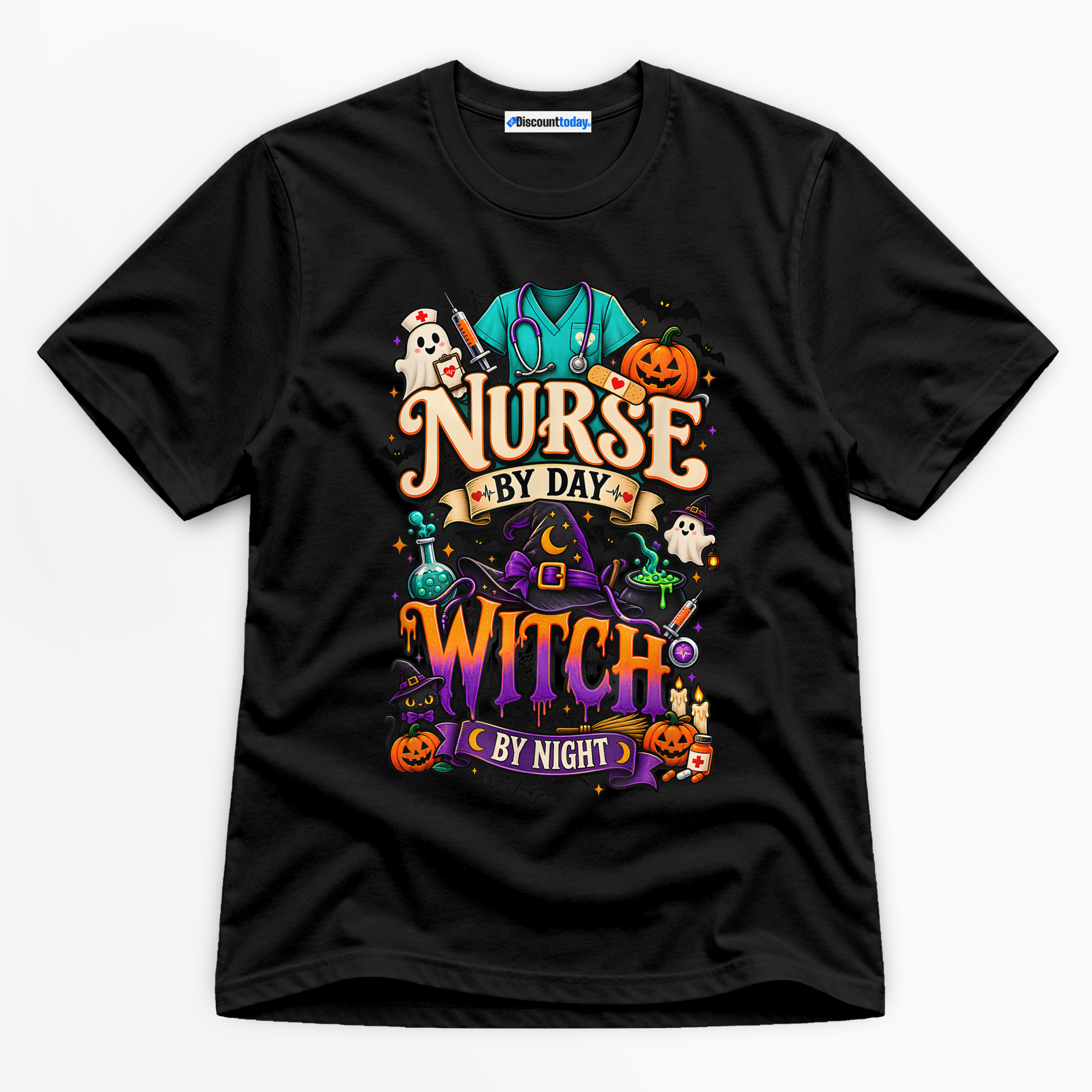 Nurse By Day Witch By Night Premium Graphic T-Shirt - Halloween catona-1039