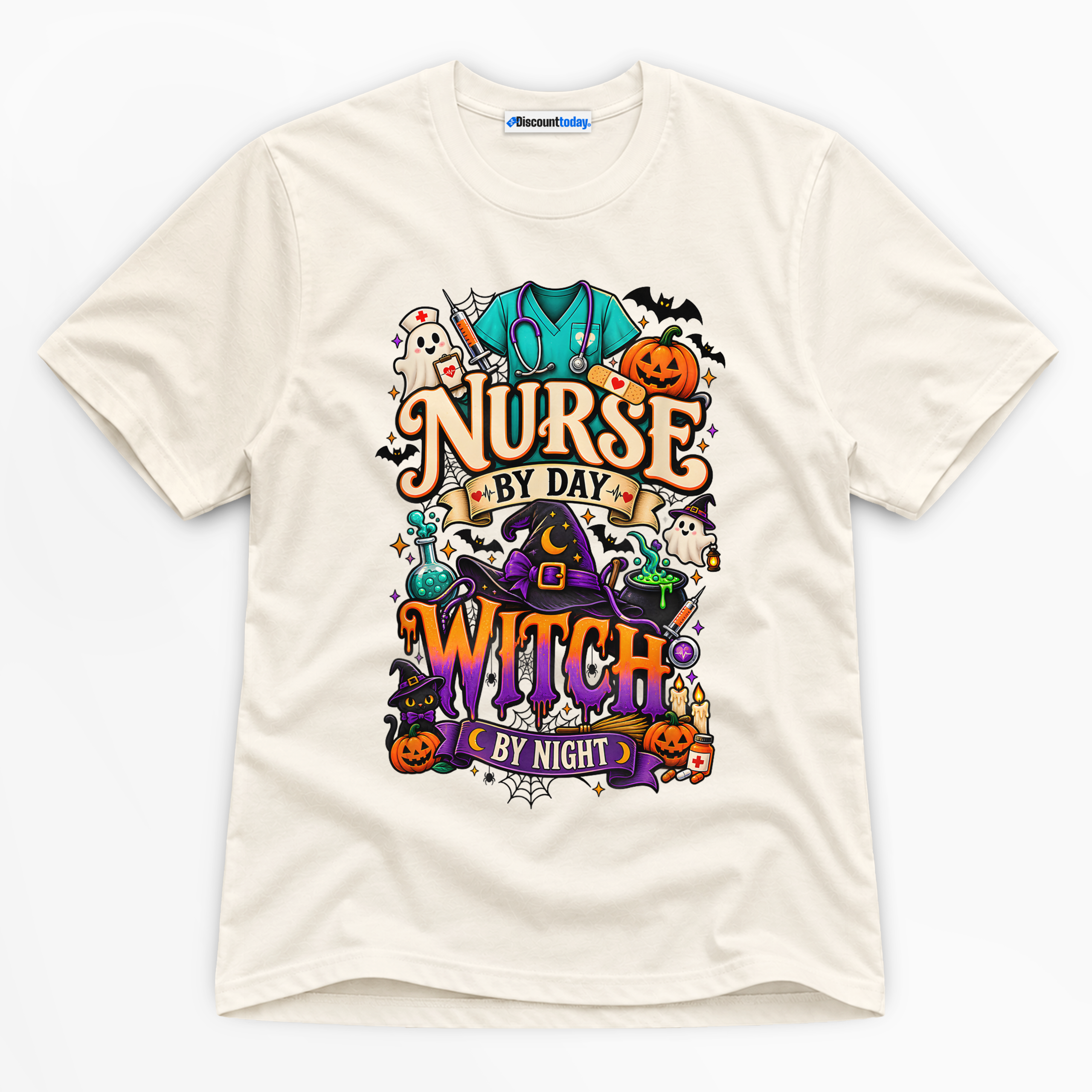 Nurse By Day Witch By Night Premium Graphic T-Shirt - Halloween catona-1039-v2