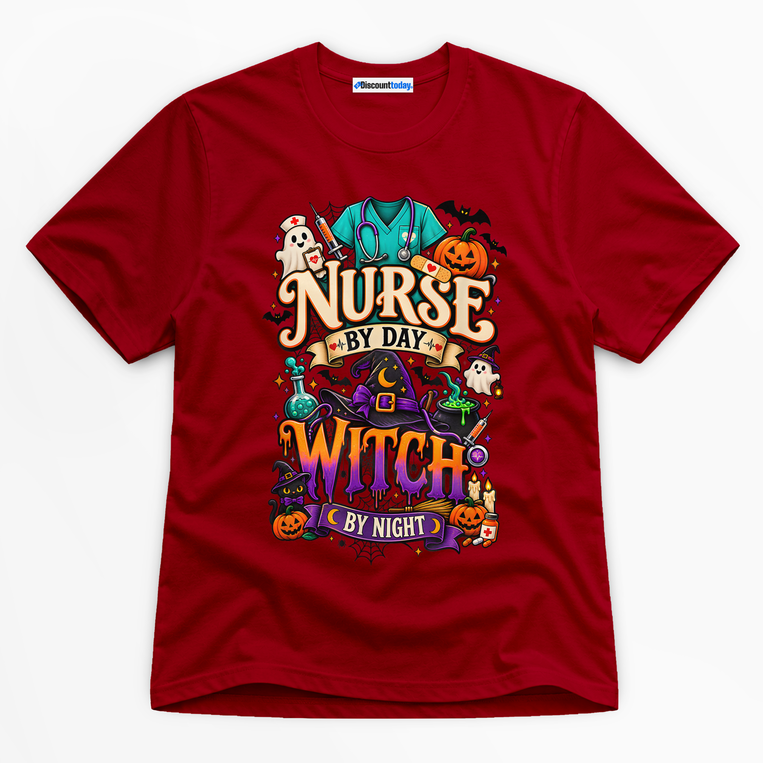Nurse By Day Witch By Night Premium Graphic T-Shirt - Halloween catona-1039-v4