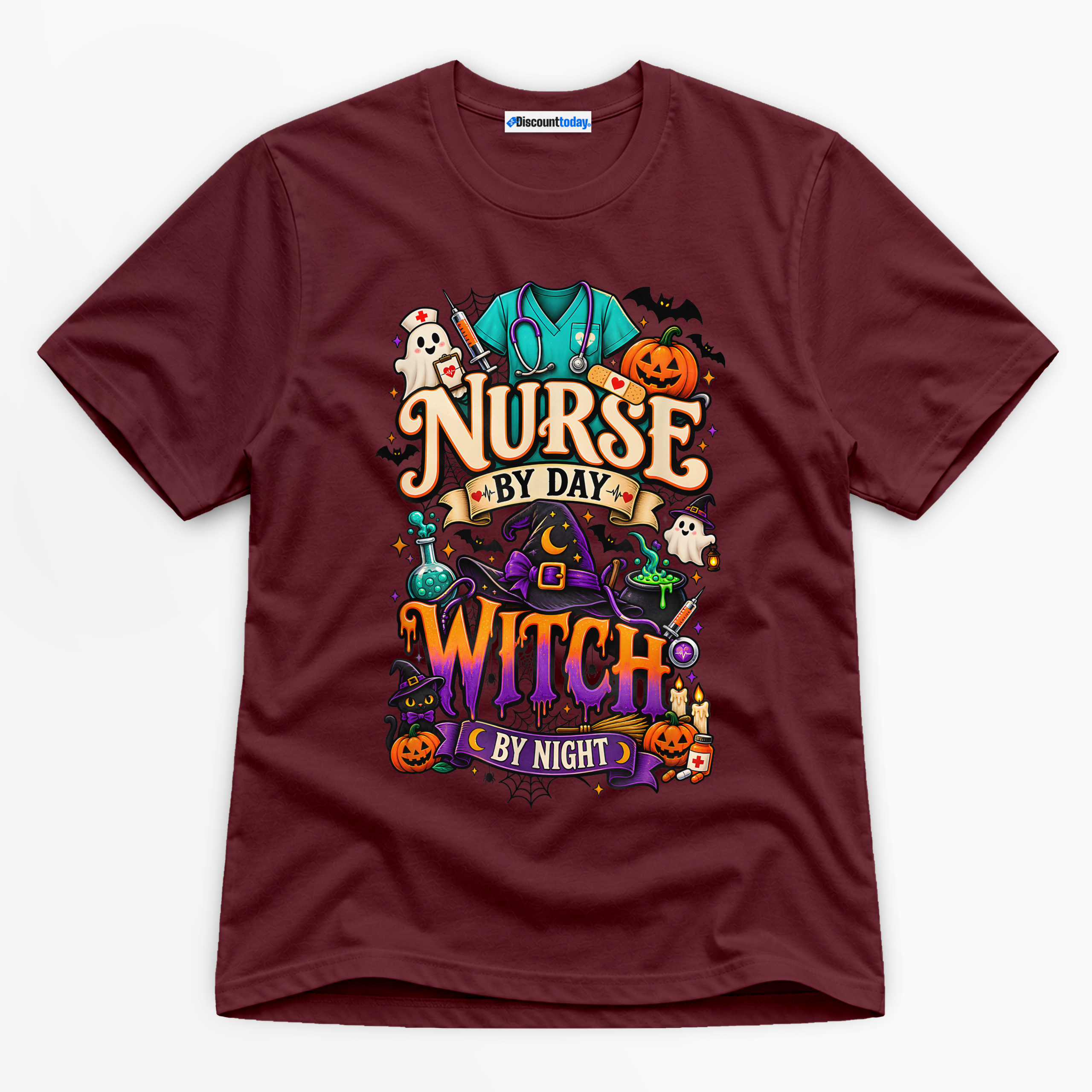 Nurse By Day Witch By Night Premium Graphic T-Shirt - Halloween catona-1039-v5