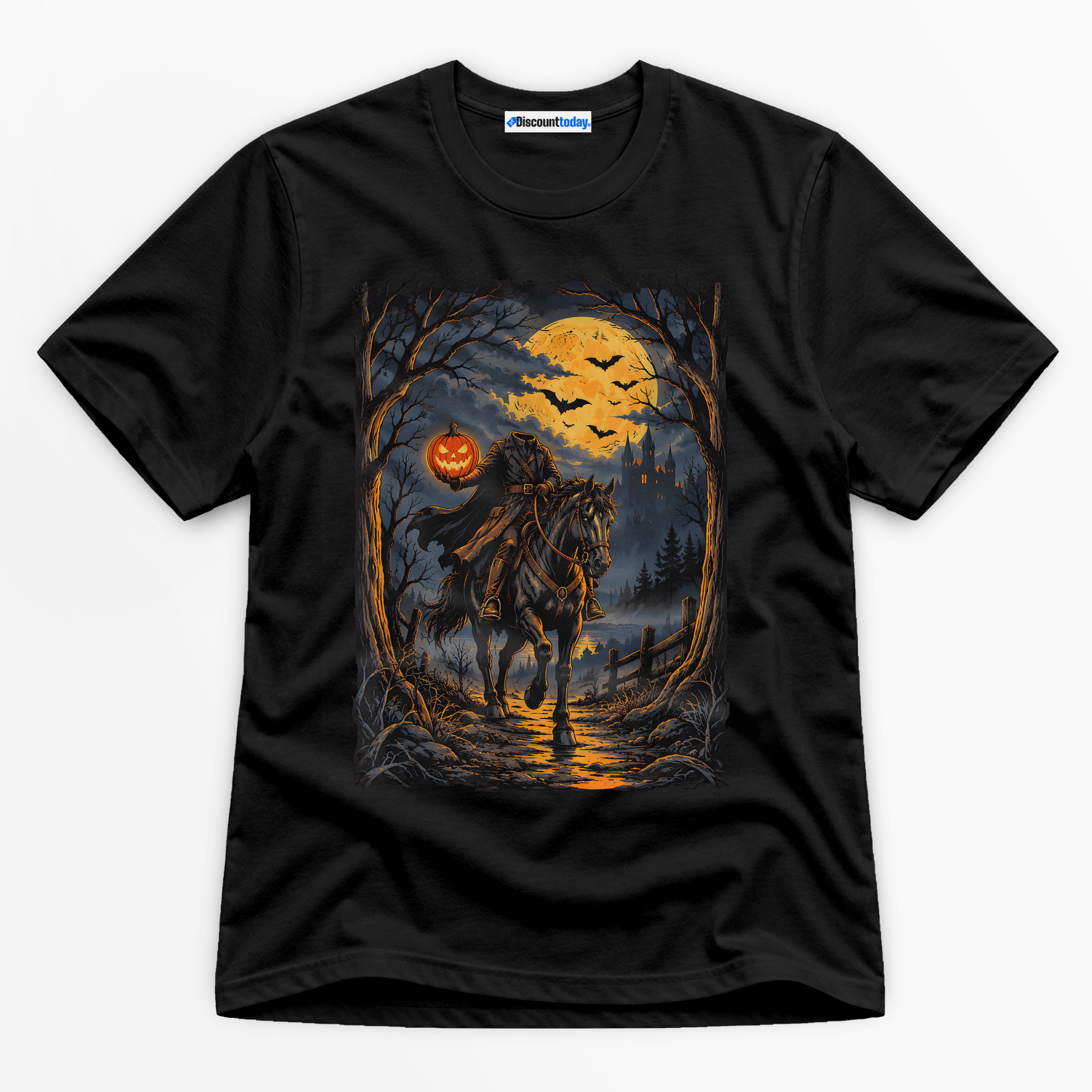 Headless Horseman Pumpkin Rider Premium Graphic T-Shirt - Halloween catona-1049