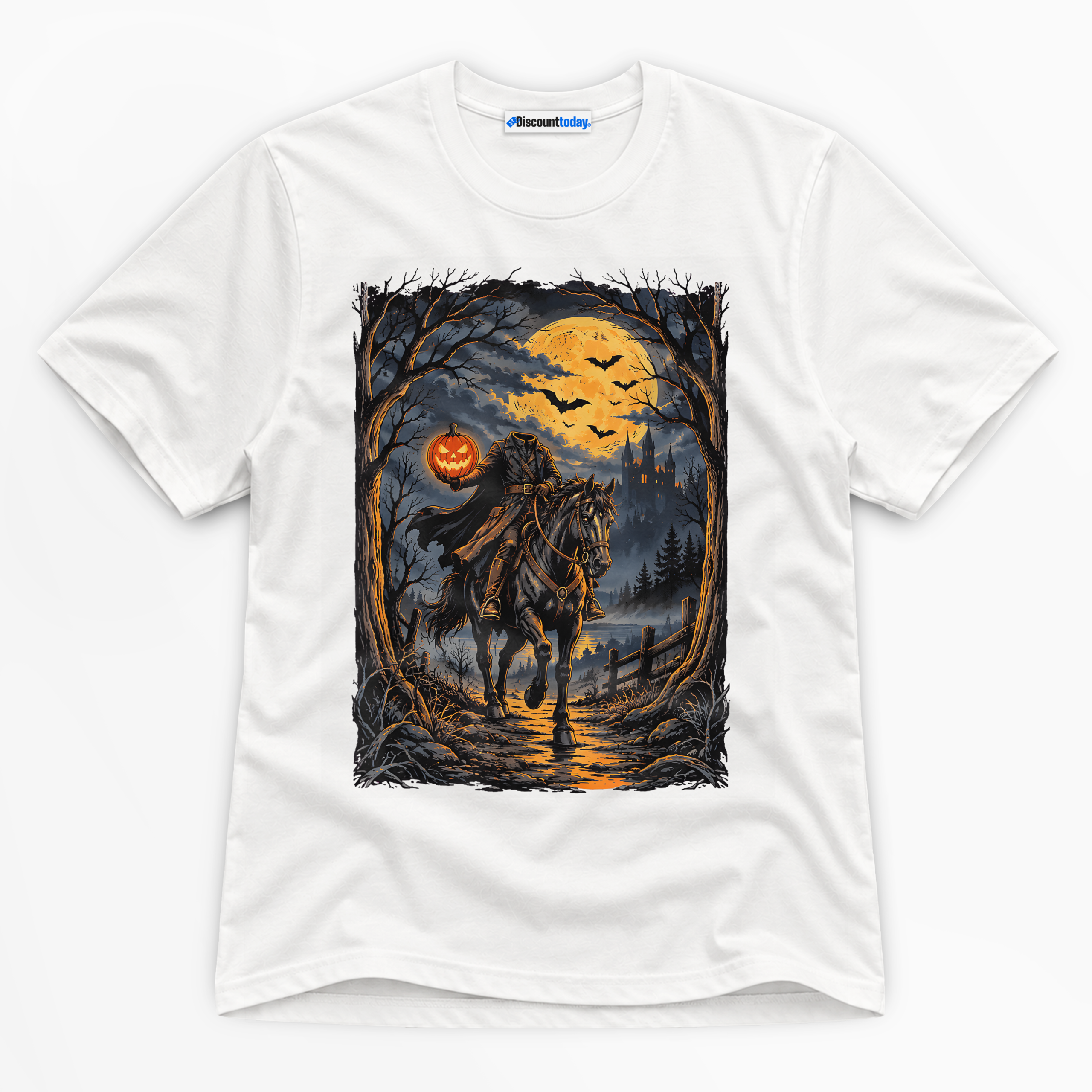 Headless Horseman Pumpkin Rider Premium Graphic T-Shirt - Halloween catona-1049-v1