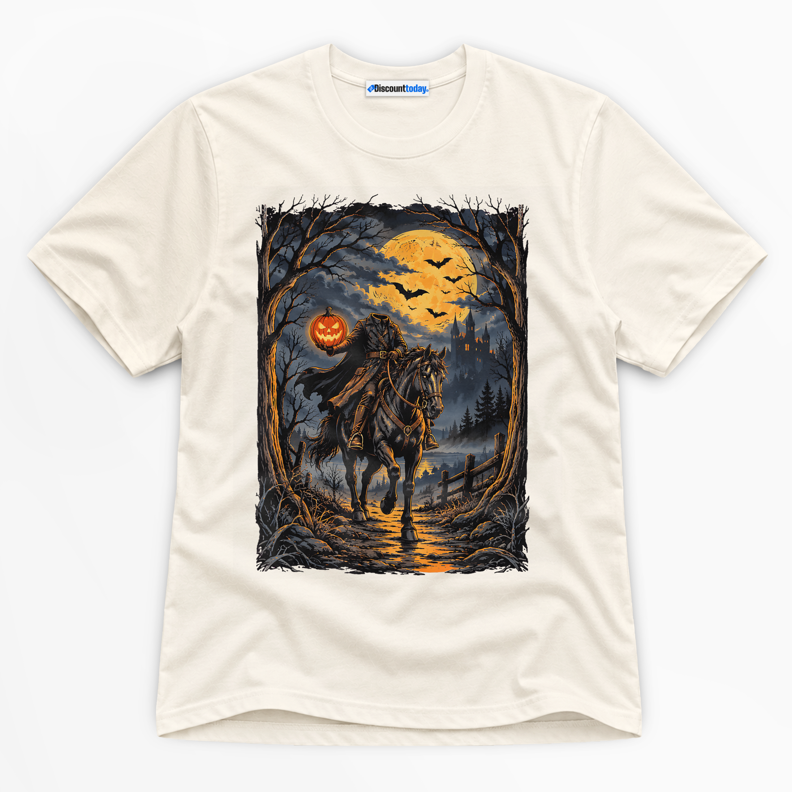 Headless Horseman Pumpkin Rider Premium Graphic T-Shirt - Halloween catona-1049-v2