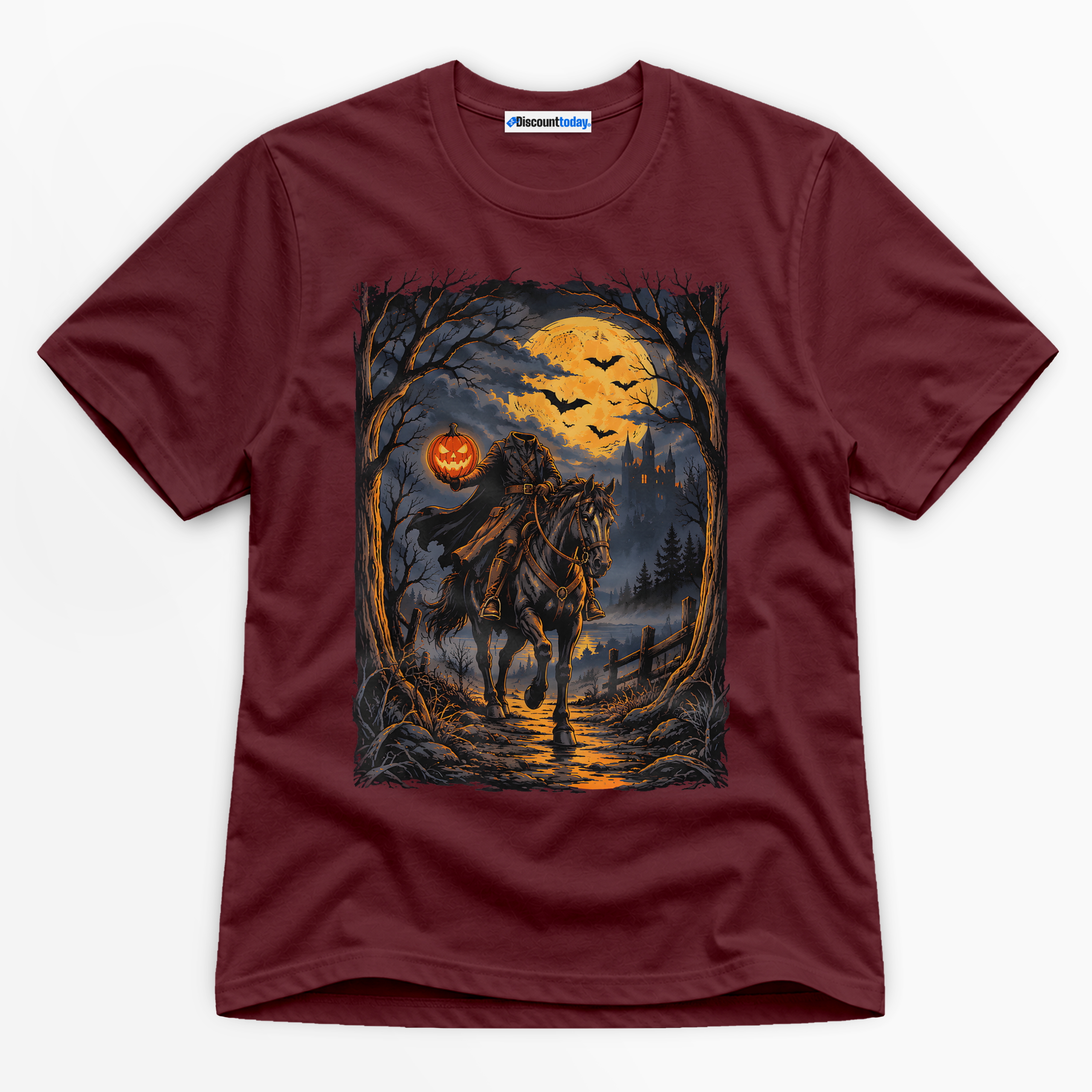 Headless Horseman Pumpkin Rider Premium Graphic T-Shirt - Halloween catona-1049-v3