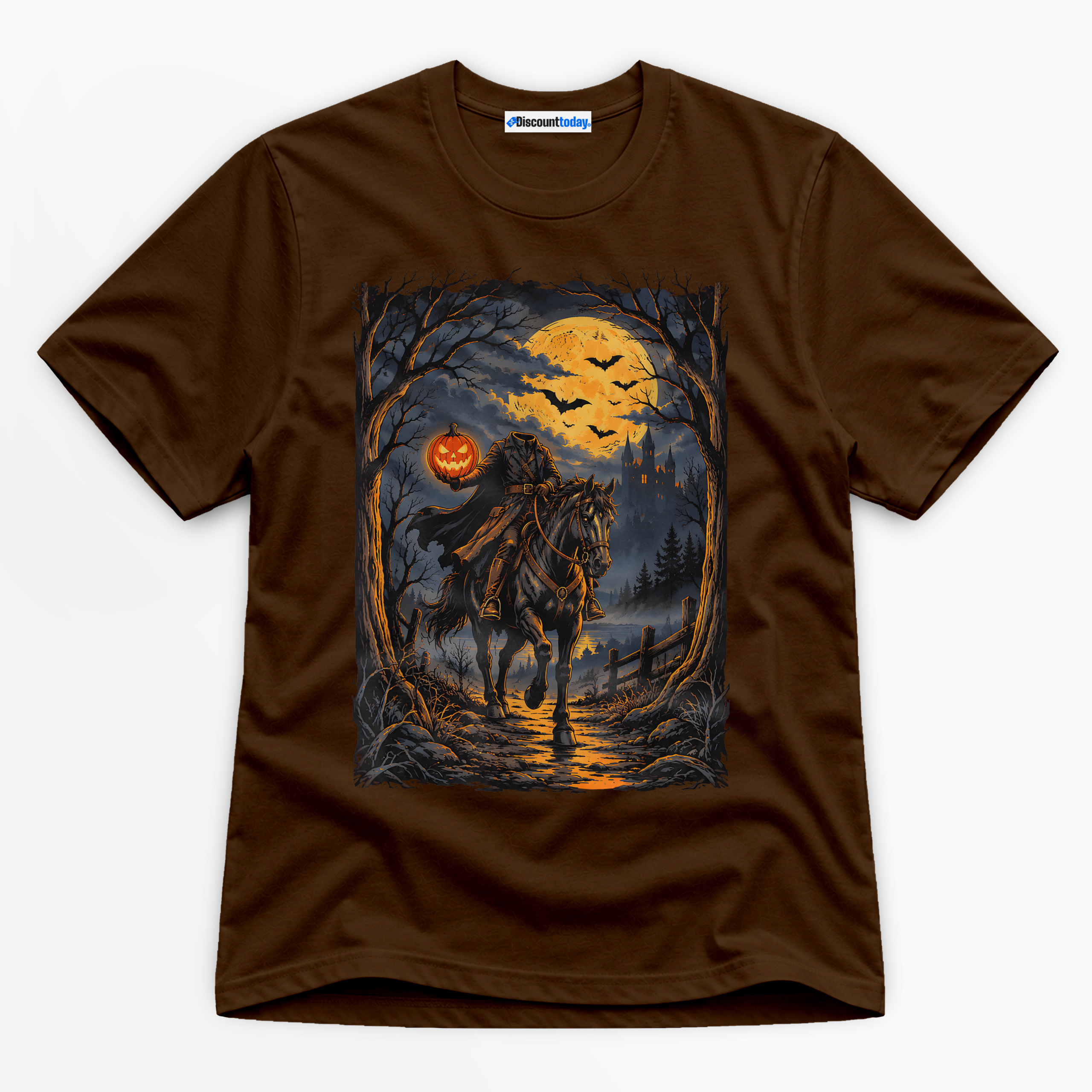 Headless Horseman Pumpkin Rider Premium Graphic T-Shirt - Halloween catona-1049-v4
