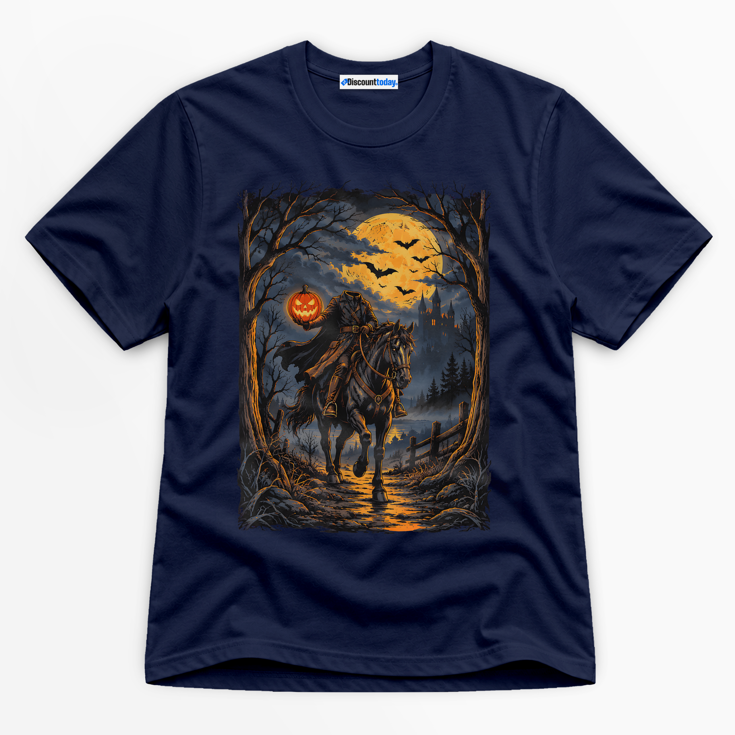 Headless Horseman Pumpkin Rider Premium Graphic T-Shirt - Halloween catona-1049-v5