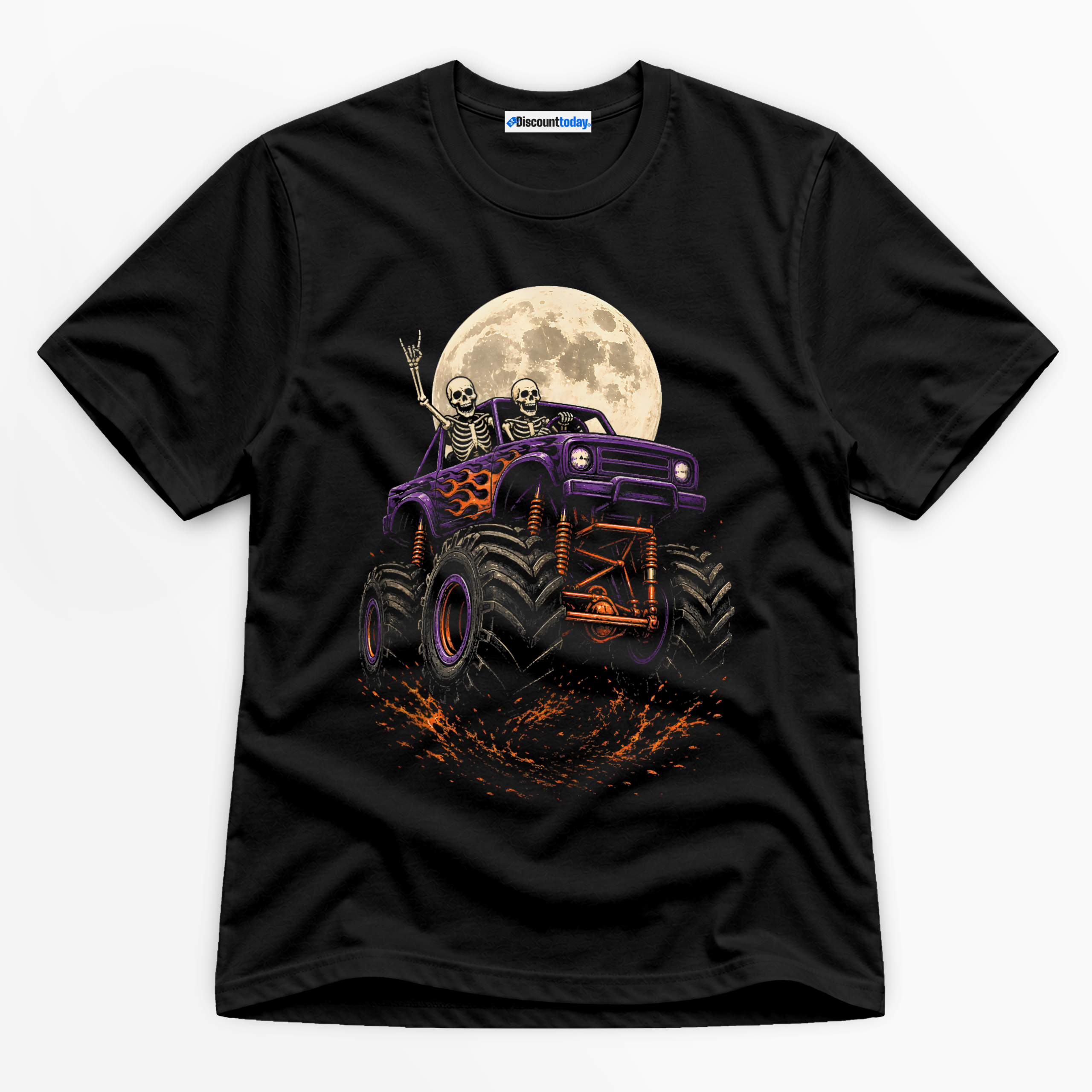 Skeleton Monster Truck Premium Graphic T-Shirt - Halloween catona-1058