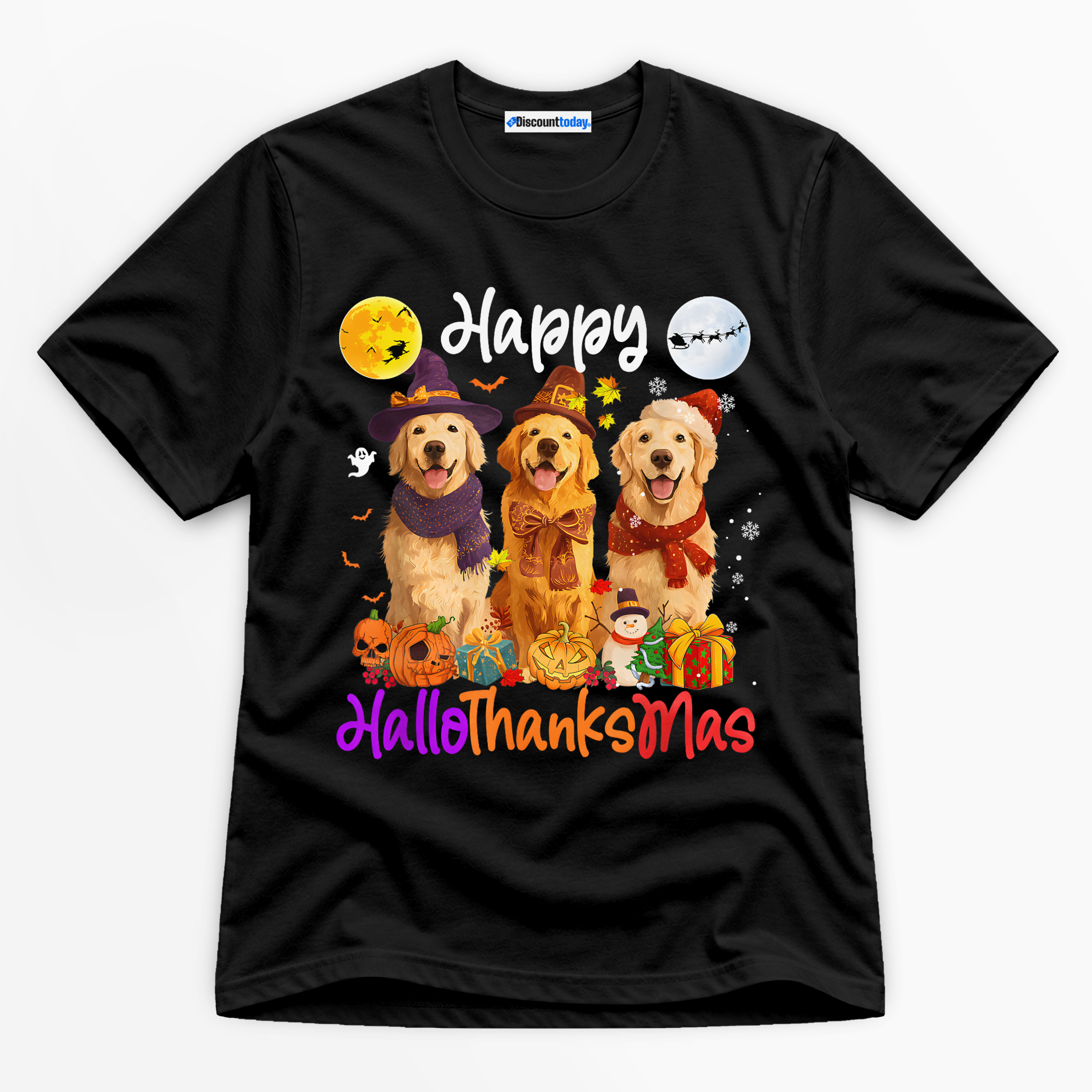 Happy Hallothanksmas Premium Graphic Ver 2 Black T-Shirt - Holiday catona-1069