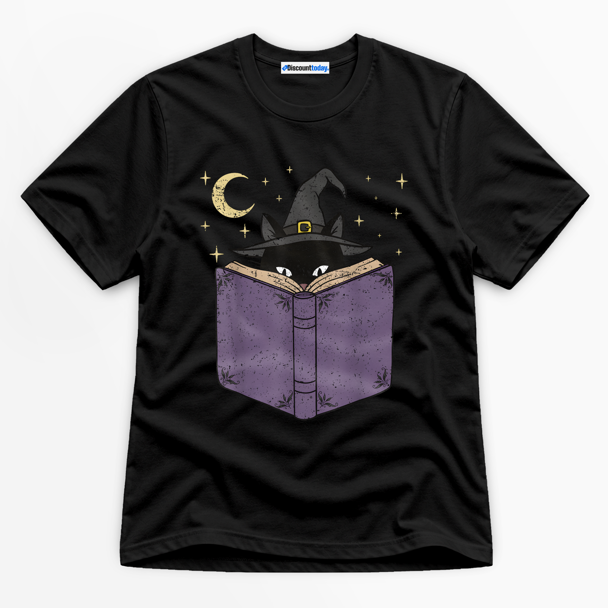 Witch Cat Reading Book Premium Graphic T-Shirt - Halloween catona-1093