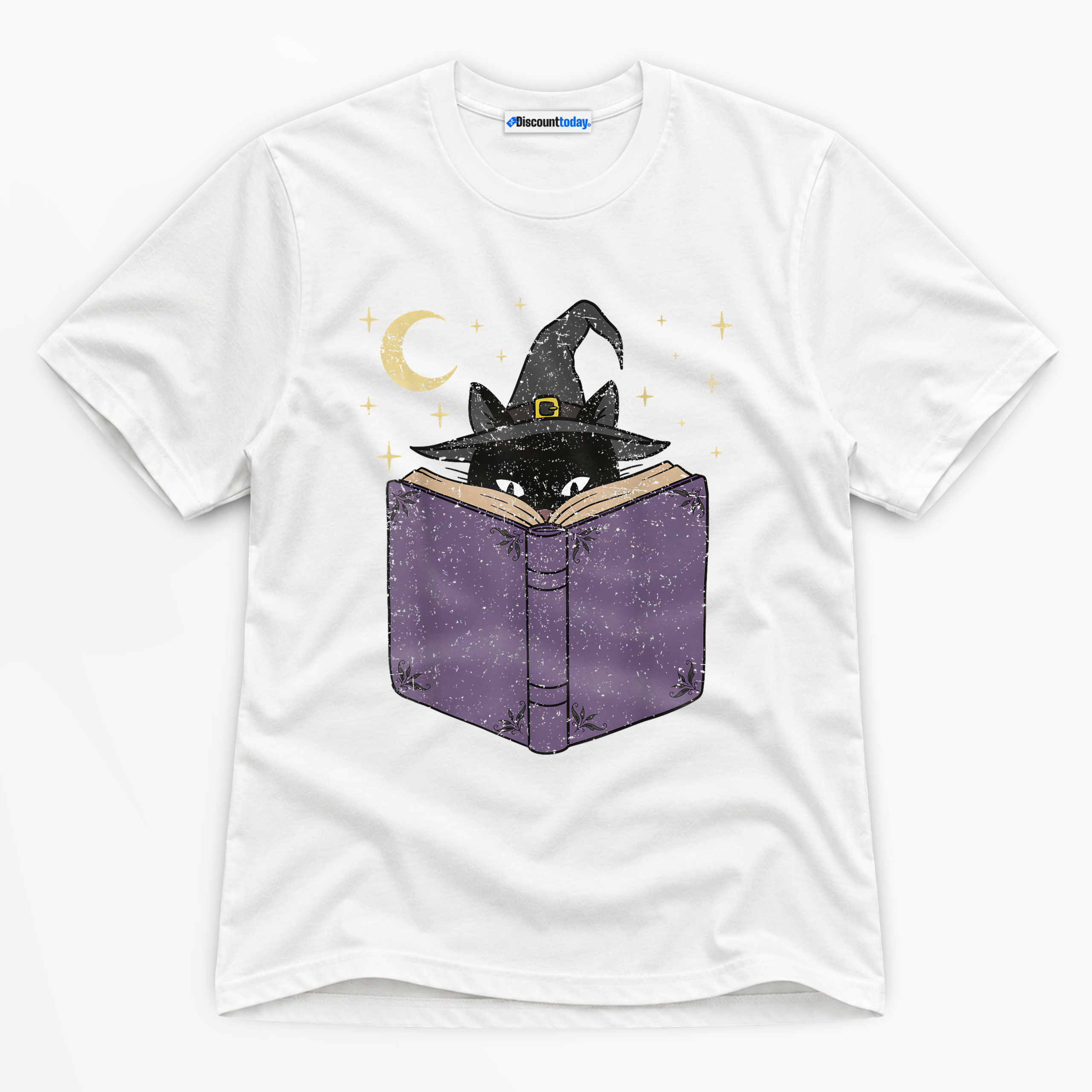 Witch Cat Reading Book Premium Graphic T-Shirt - Halloween catona-1093-v1
