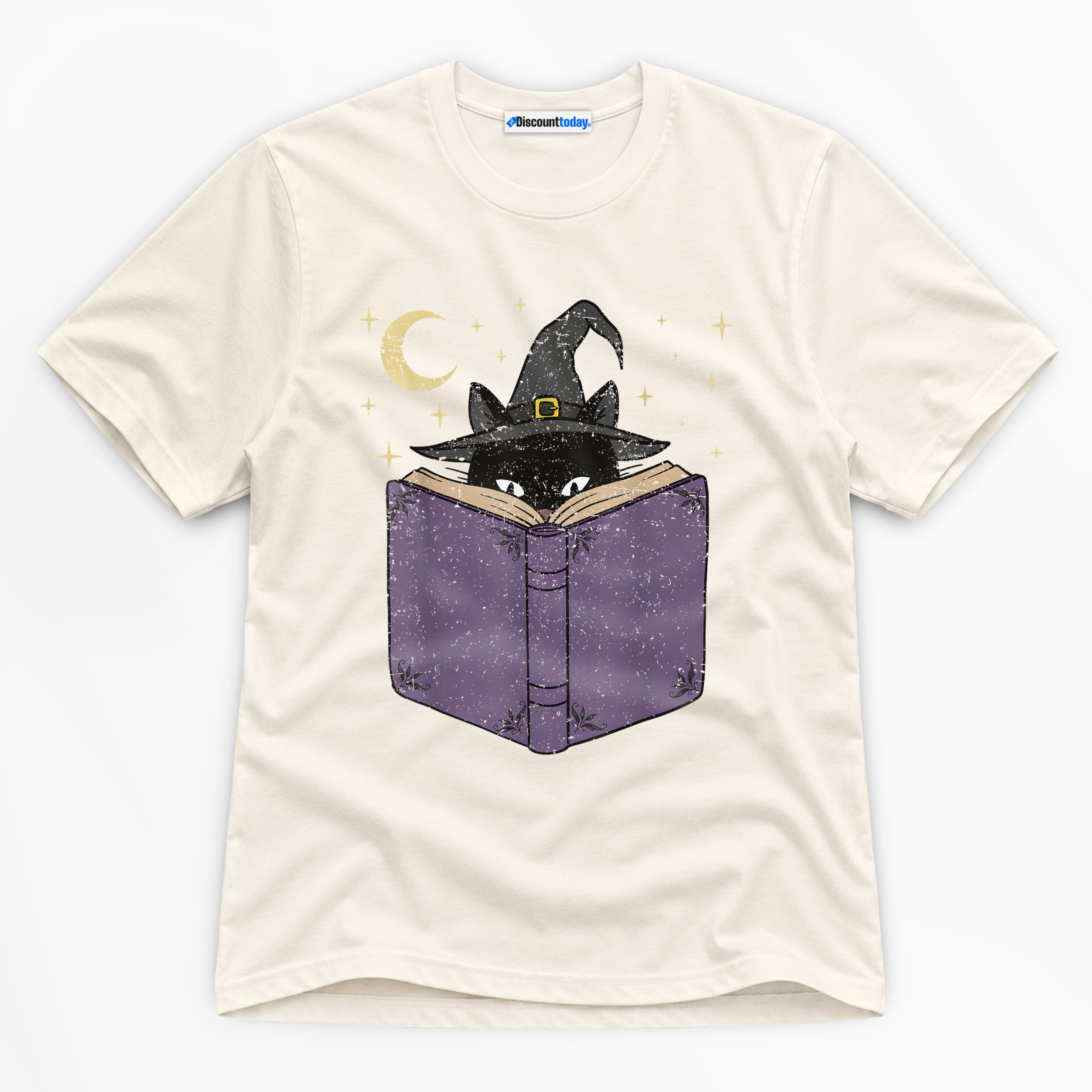 Witch Cat Reading Book Premium Graphic T-Shirt - Halloween catona-1093-v2