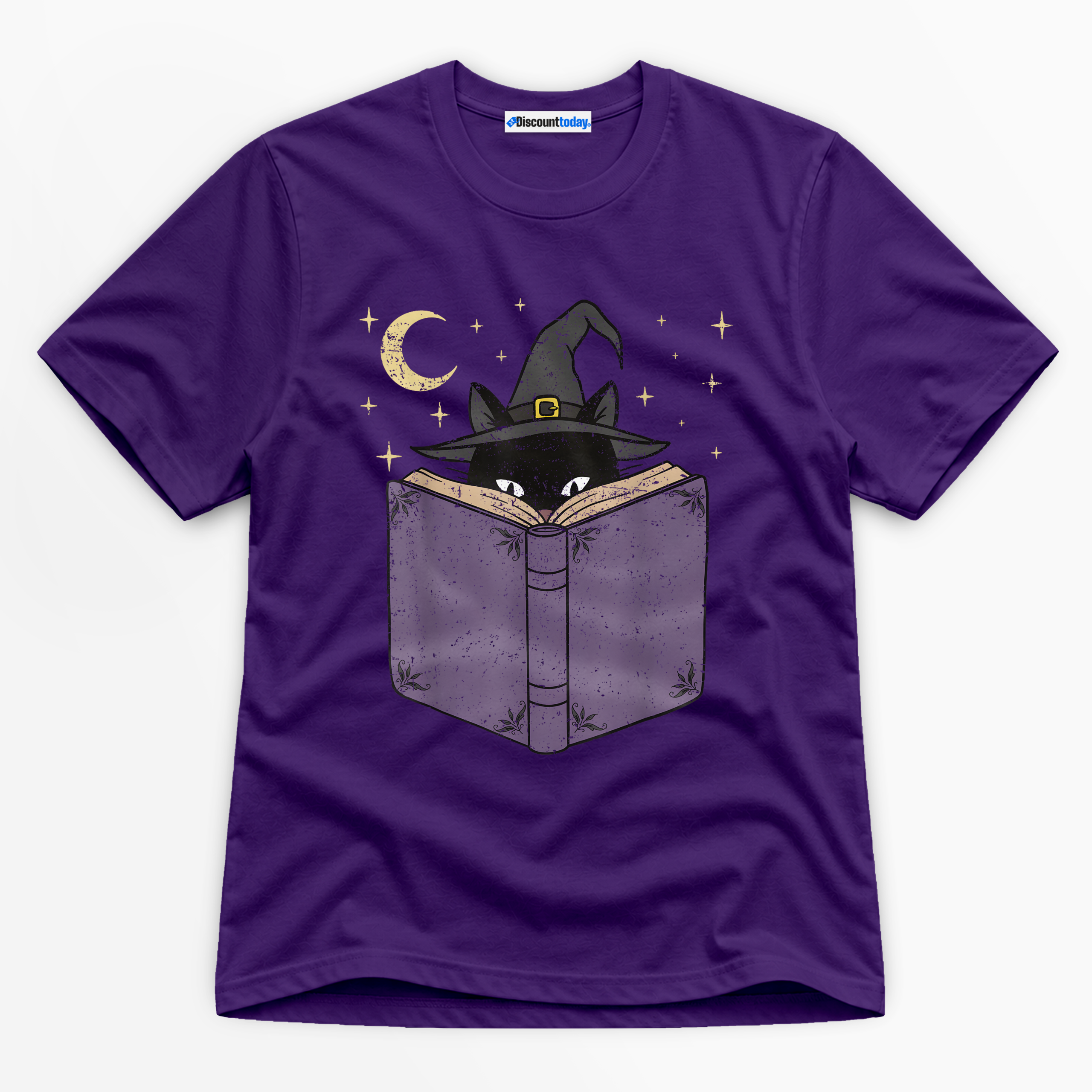 Witch Cat Reading Book Premium Graphic T-Shirt - Halloween catona-1093-v3