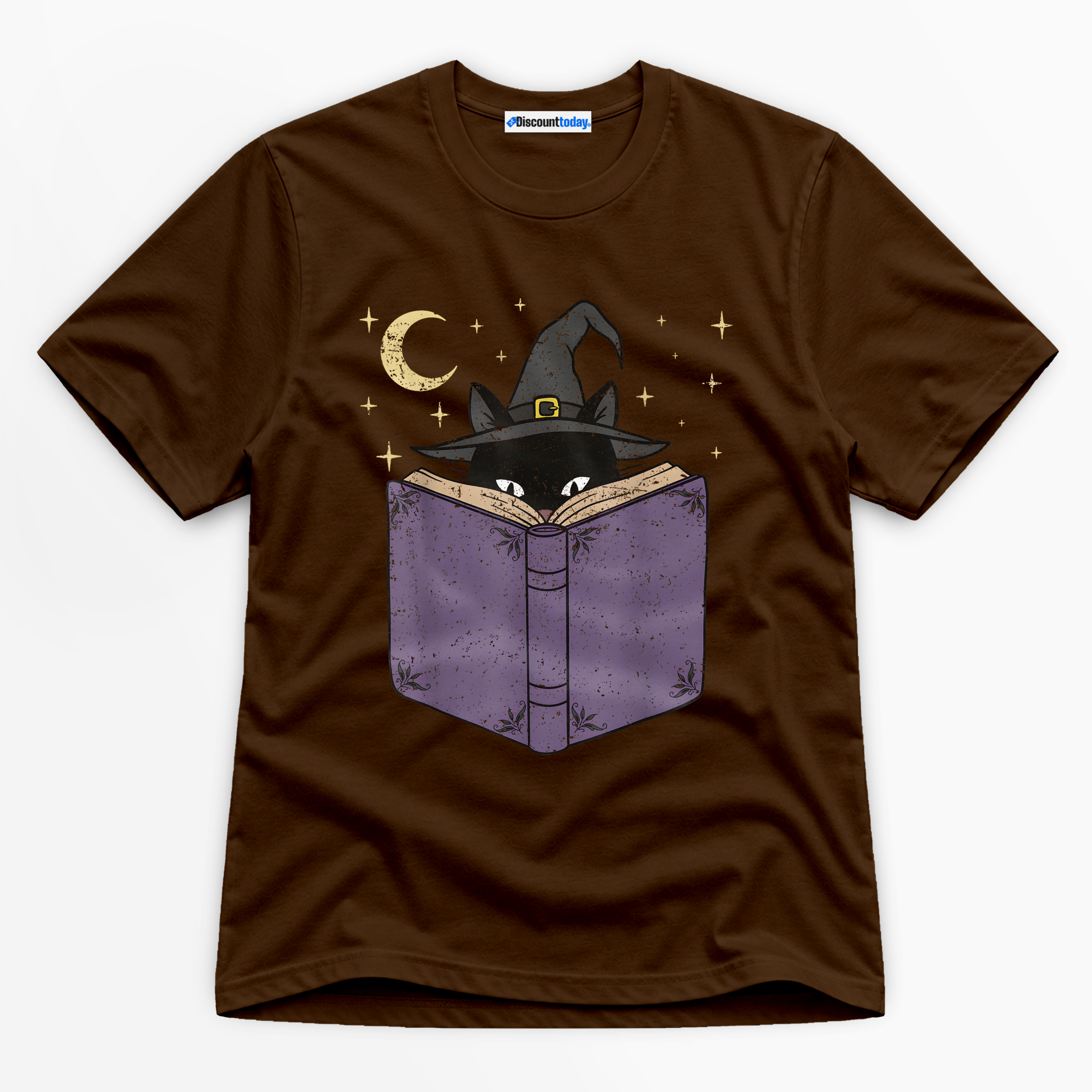 Witch Cat Reading Book Premium Graphic T-Shirt - Halloween catona-1093-v4