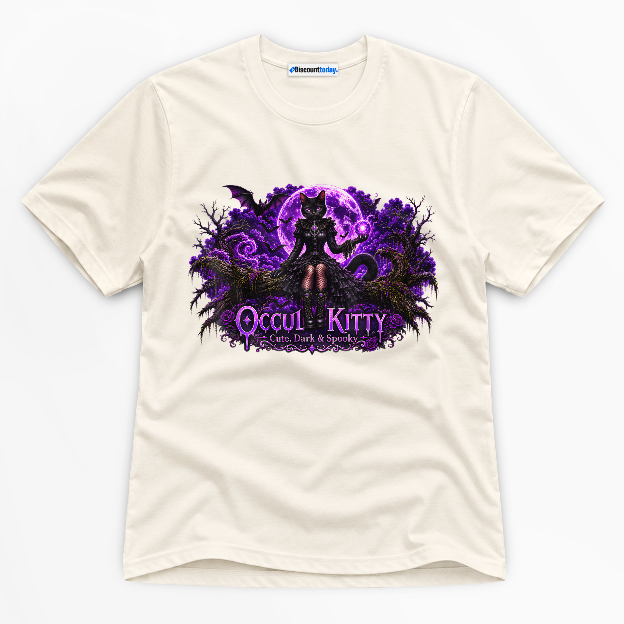 Occult Kitty Cute Dark & Spooky Premium Graphic T-Shirt - Halloween catona-1094-v2