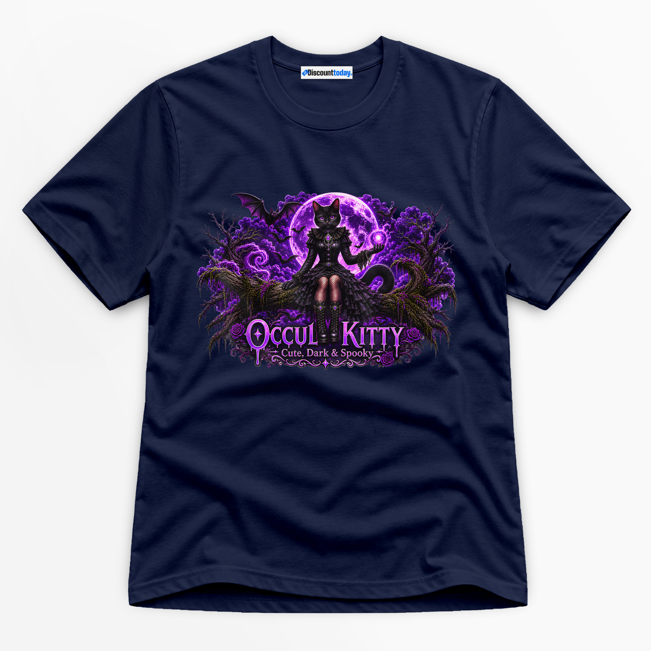 Occult Kitty Cute Dark & Spooky Premium Graphic T-Shirt - Halloween catona-1094-v3