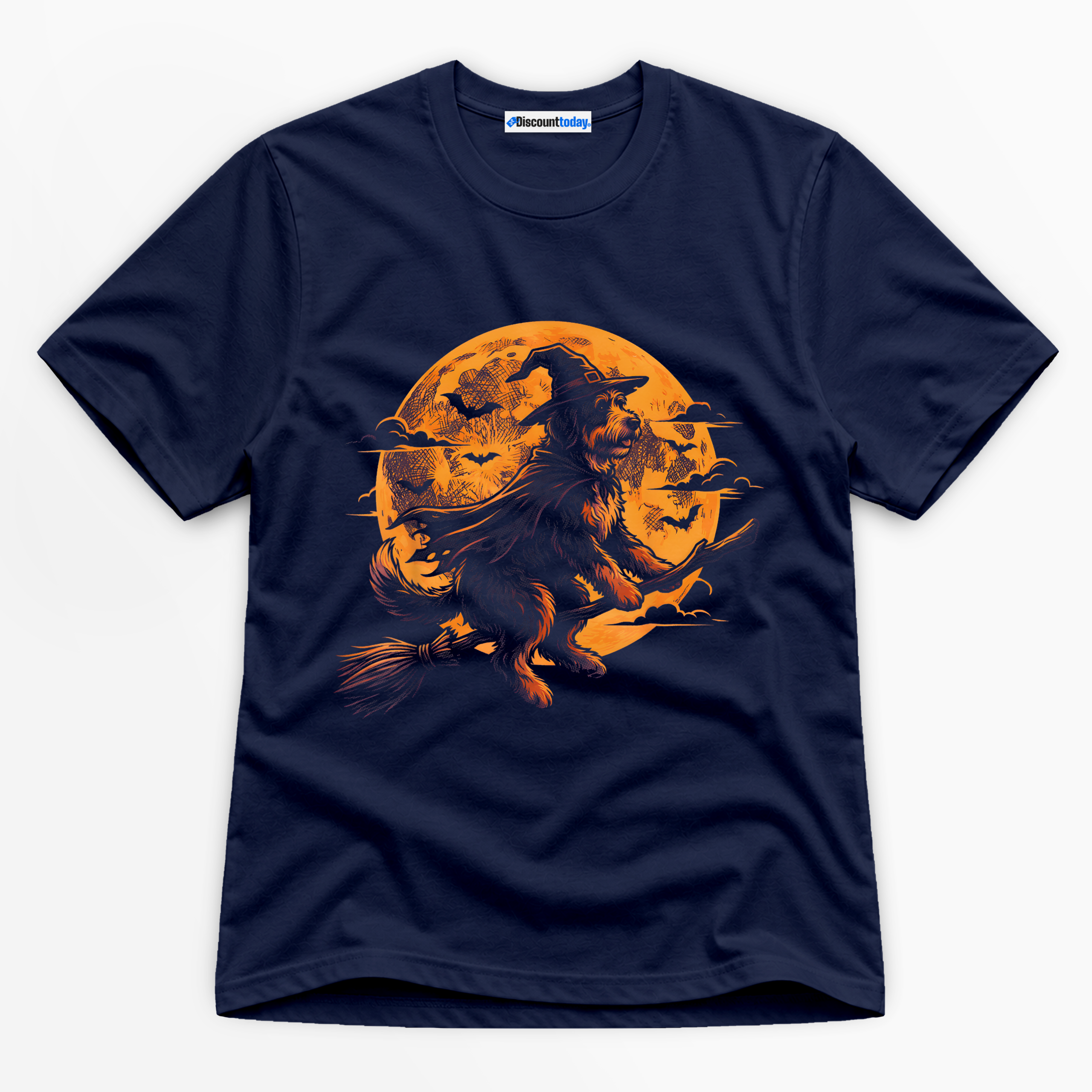 Witch Dog Riding Broom Premium Graphic Ver 1 T-Shirt - Halloween catona-1095-v1
