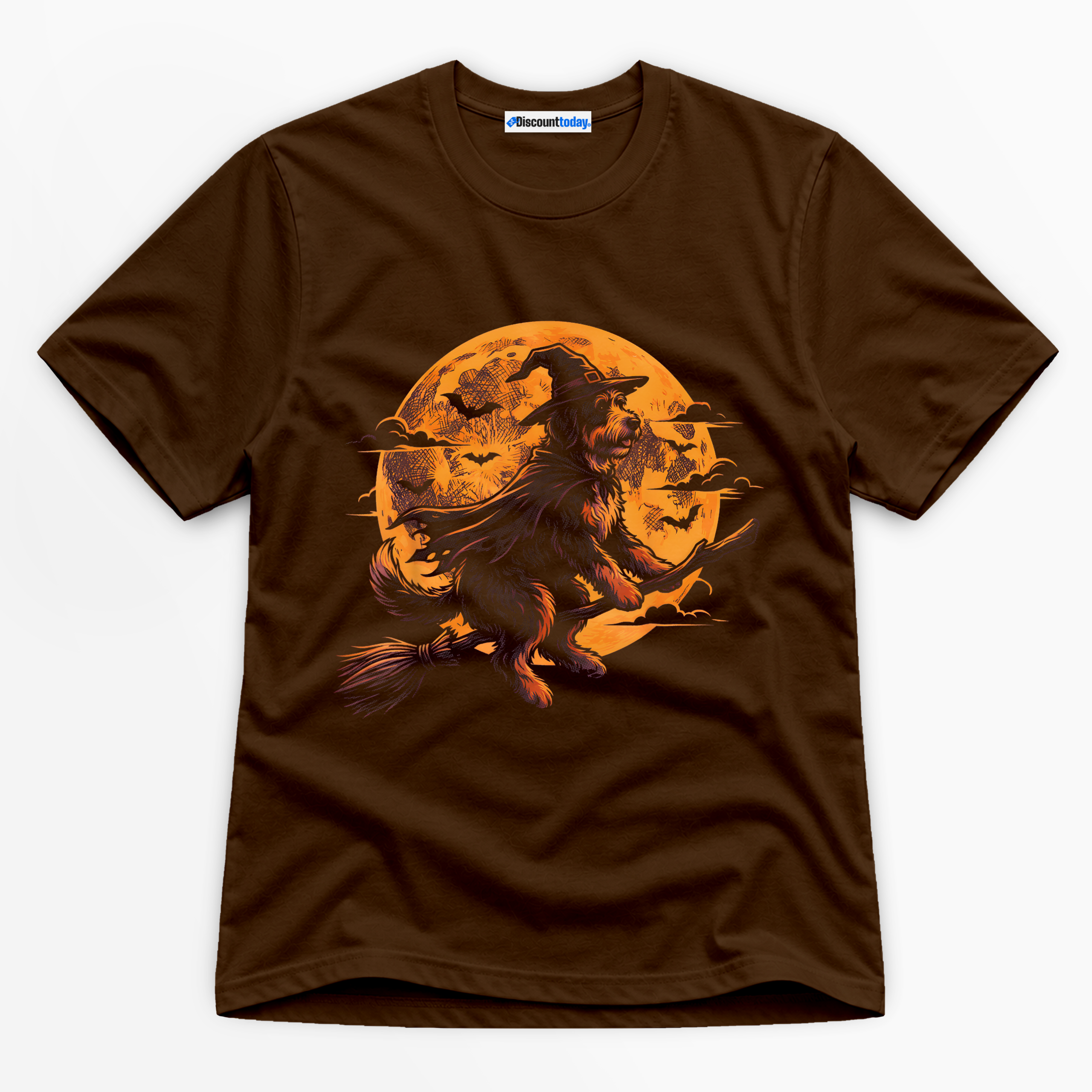 Witch Dog Riding Broom Premium Graphic Ver 1 T-Shirt - Halloween catona-1095-v2
