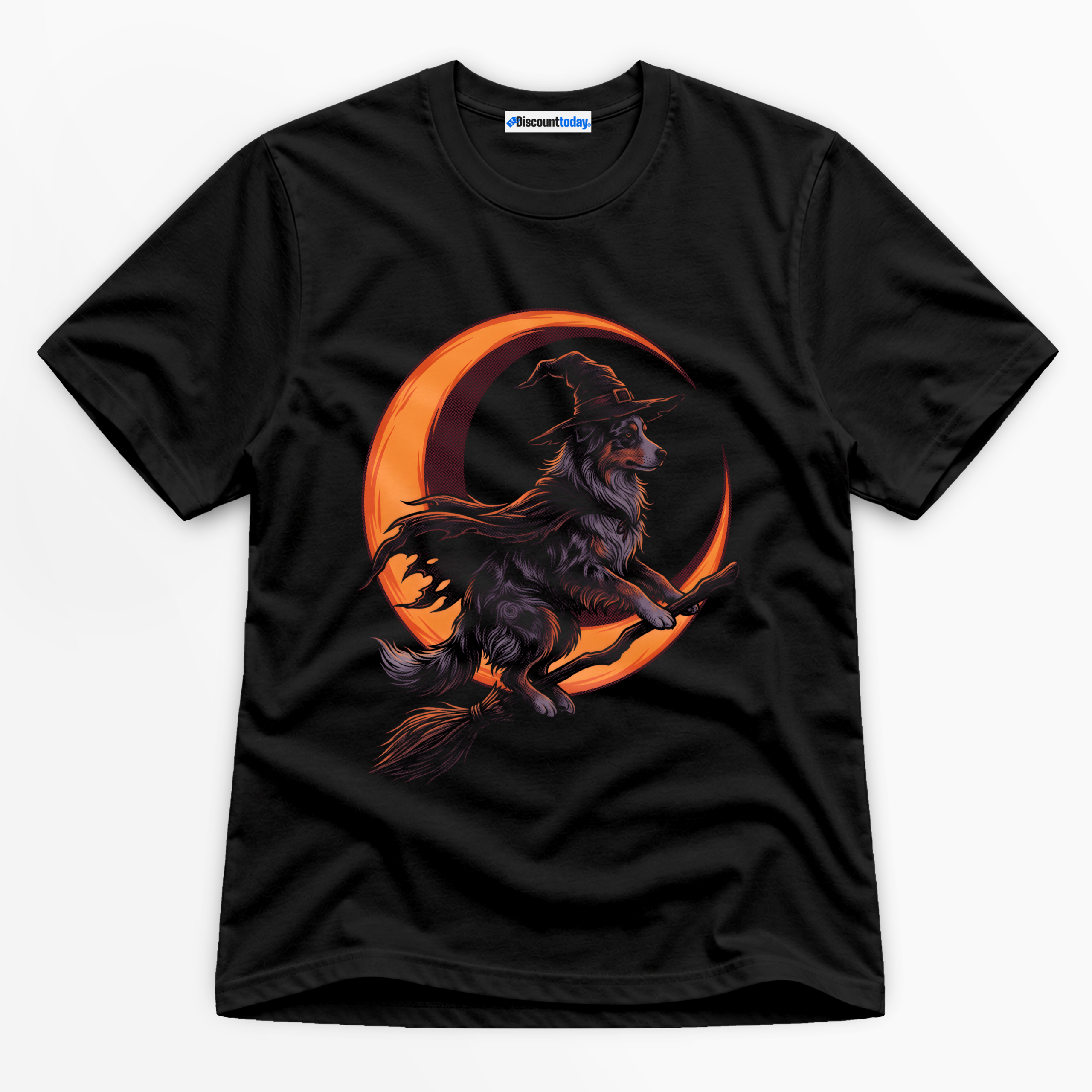 Witch Dog Riding Broom Premium Graphic Ver 2 T-Shirt - Halloween catona-1097