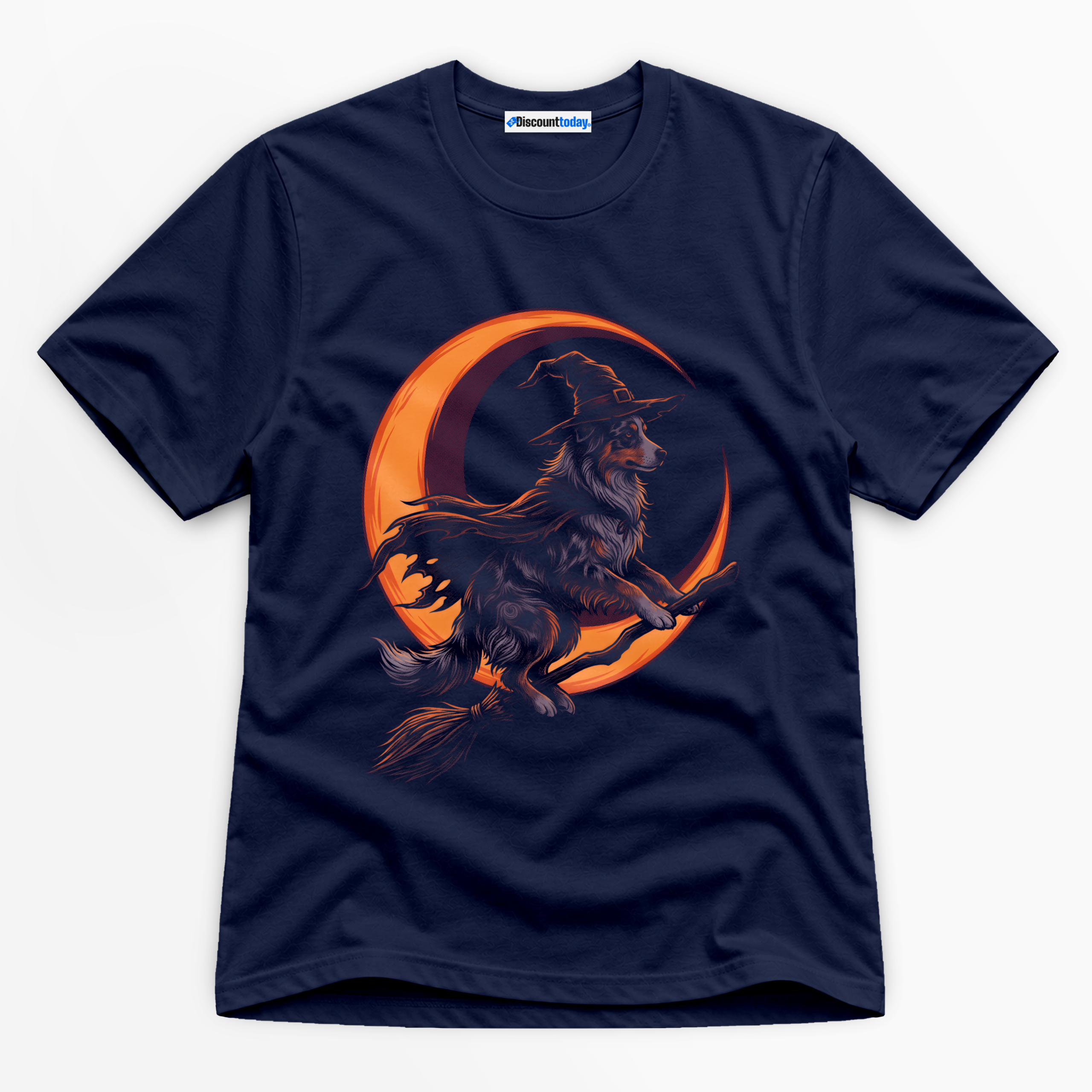 Witch Dog Riding Broom Premium Graphic Ver 2 T-Shirt - Halloween catona-1097-v1