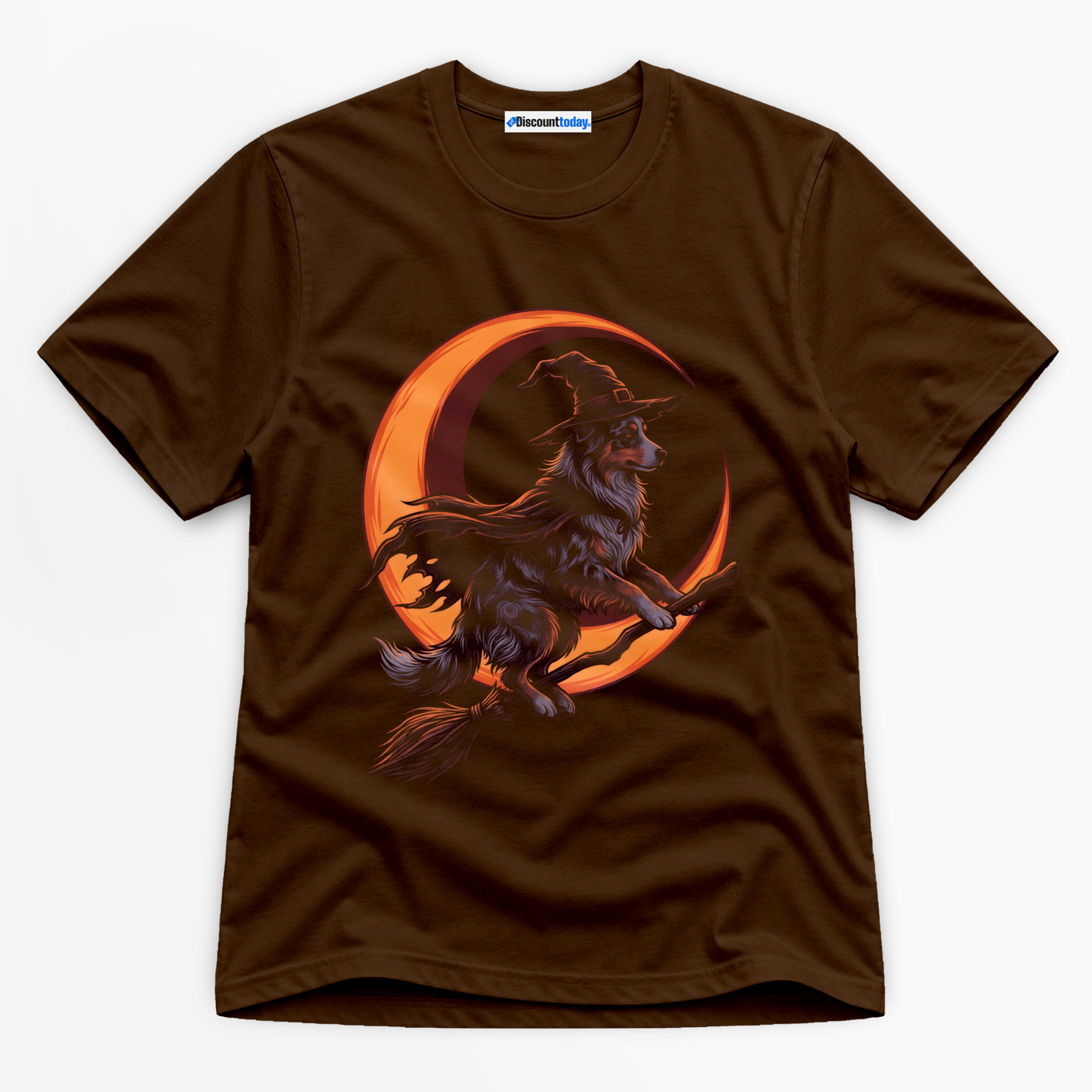 Witch Dog Riding Broom Premium Graphic Ver 2 T-Shirt - Halloween catona-1097-v2